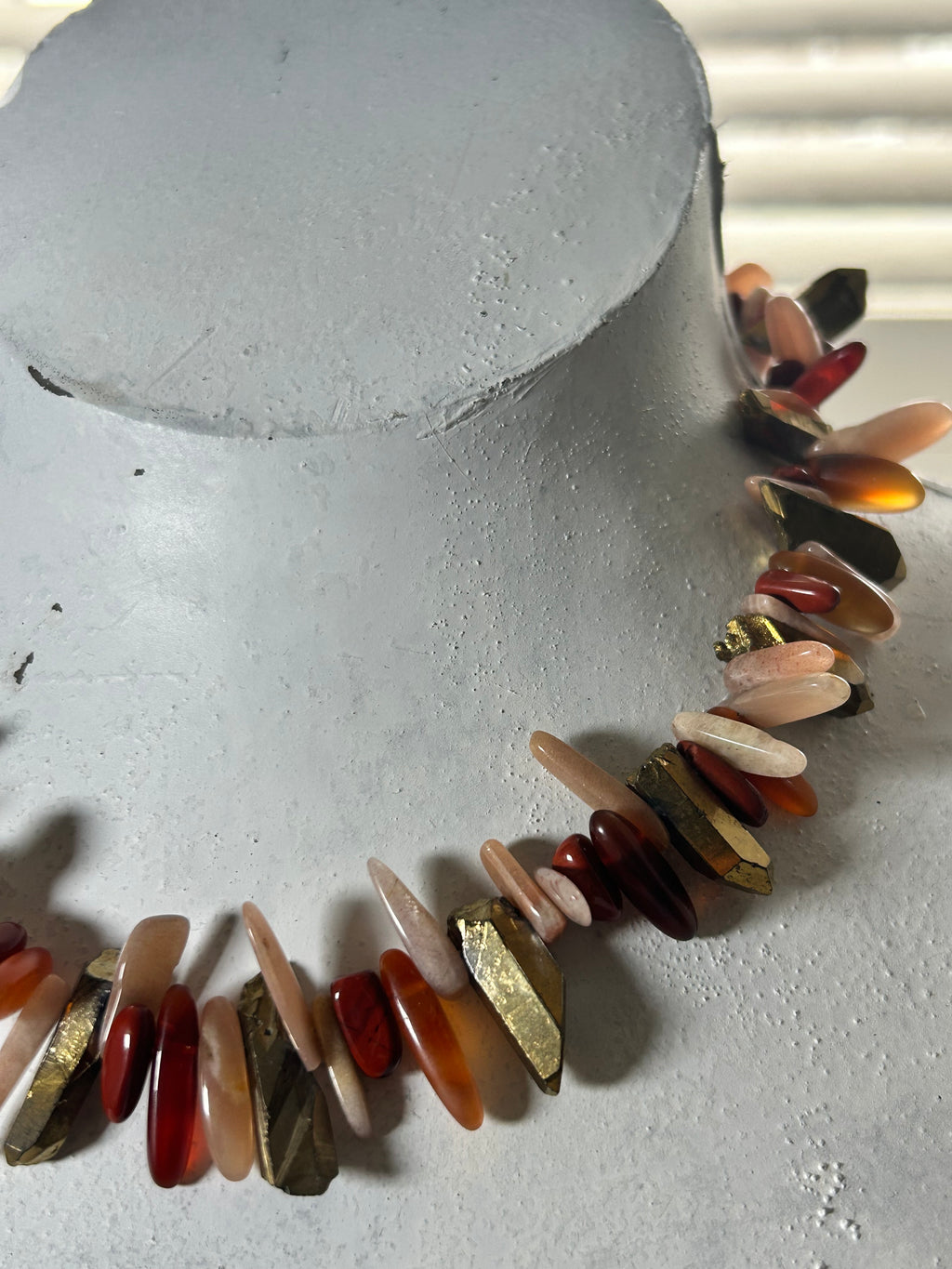 Rock Crystal, Sunstone & Carnelian Spike Necklace