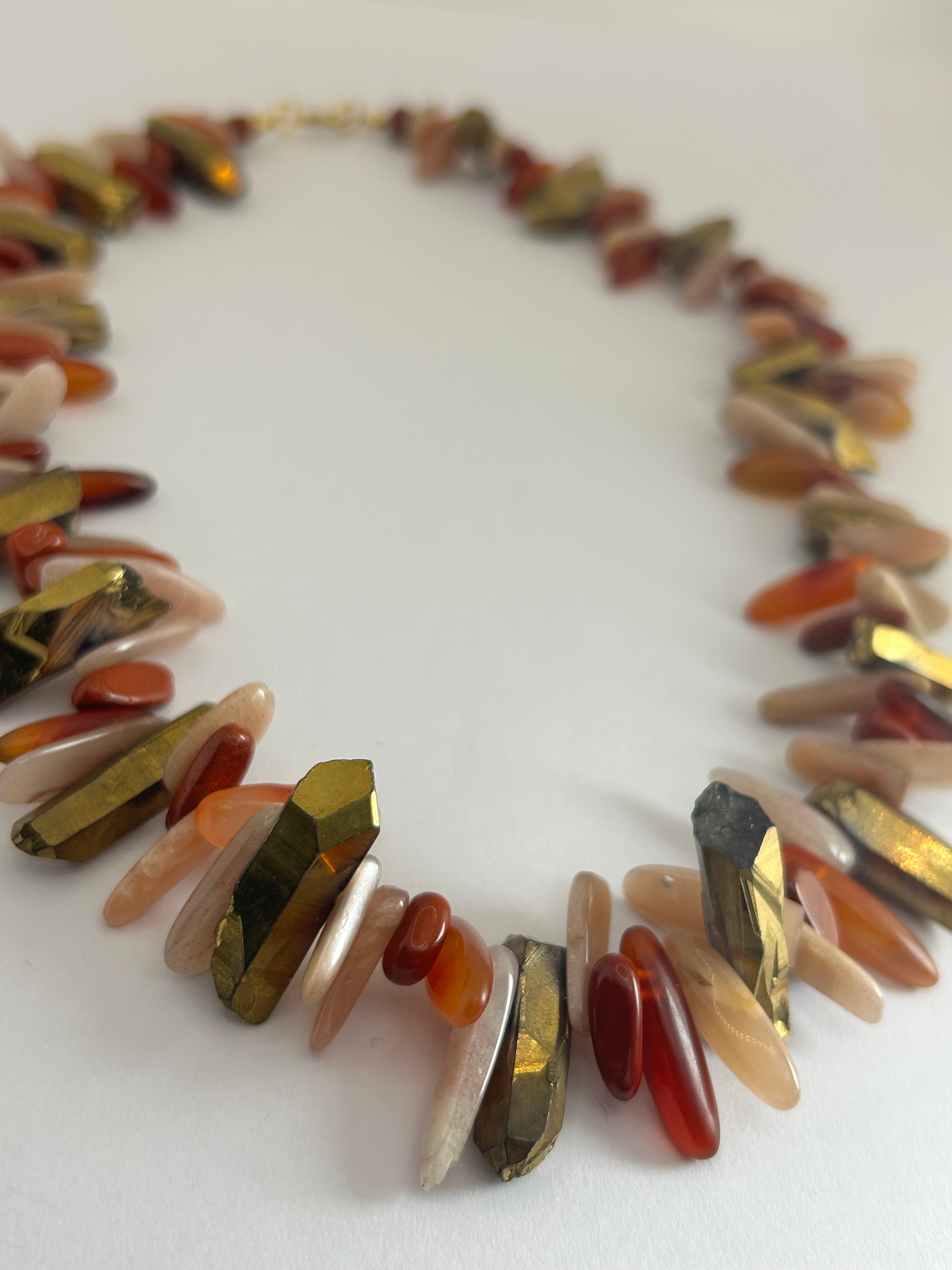 Rock Crystal, Sunstone & Carnelian Spike Necklace