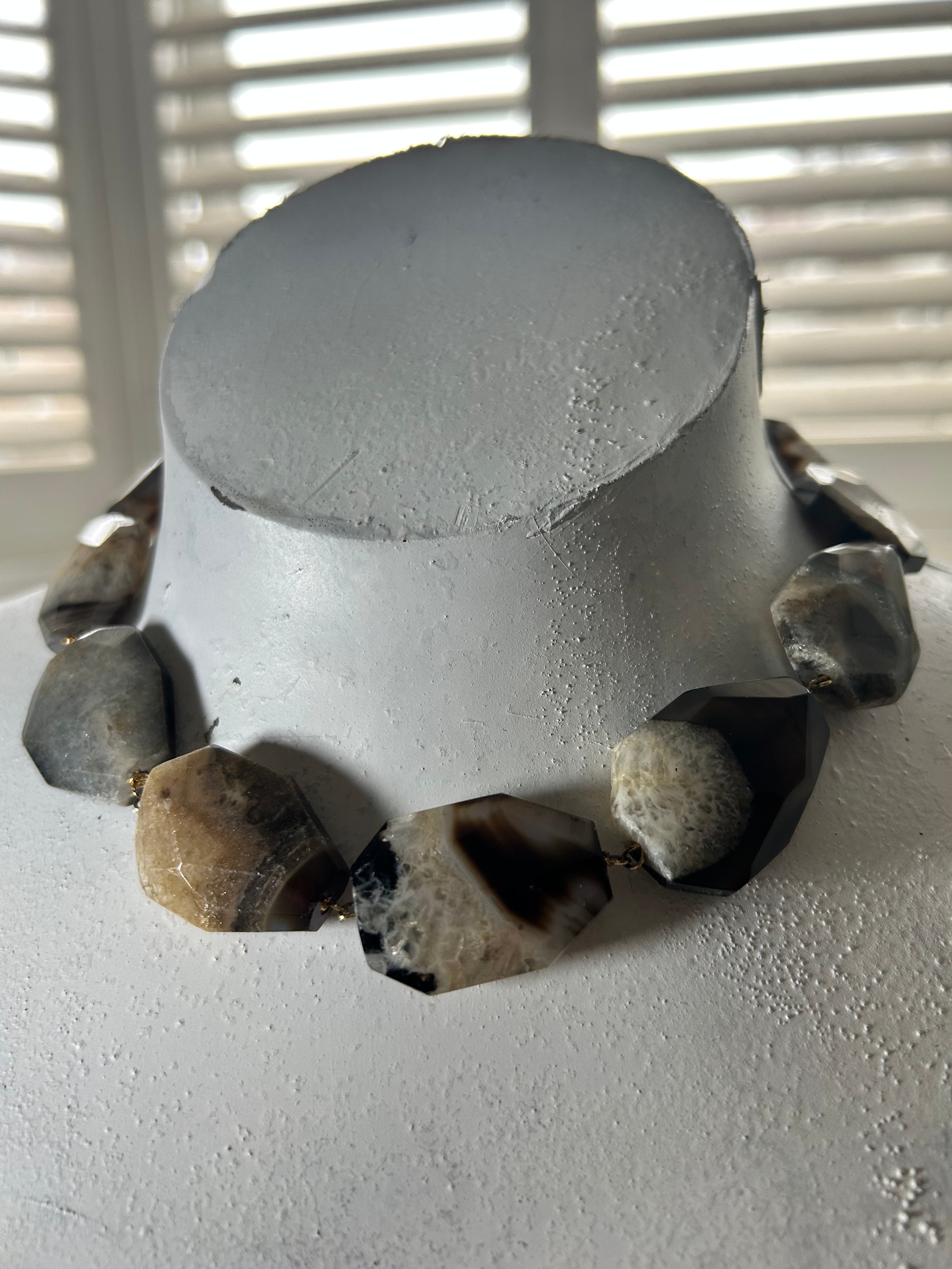 Brown Agate on Gold Plate Necklace