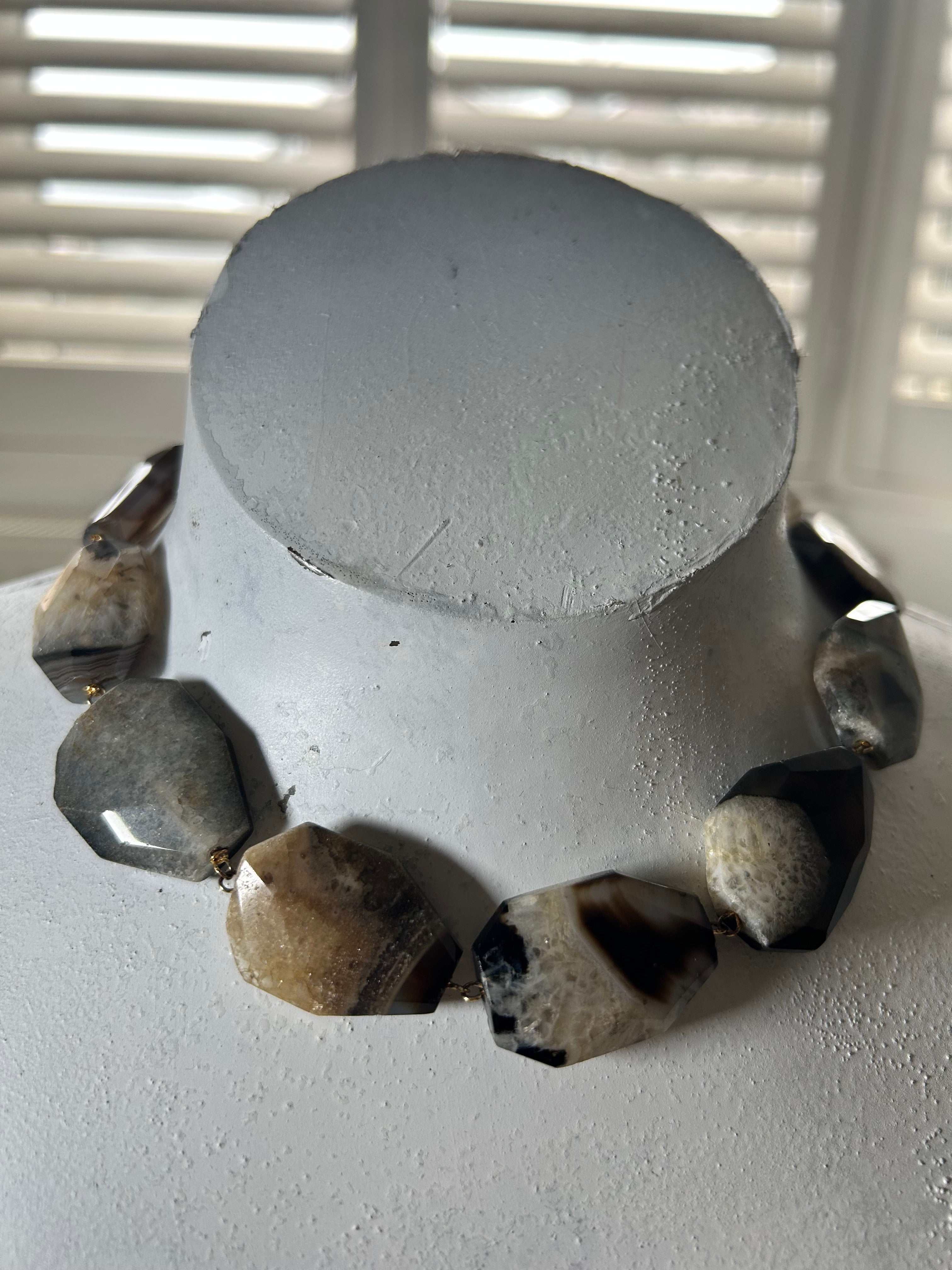 Brown Agate on Gold Plate Necklace