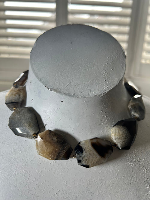 Brown Agate on Gold Plate Necklace