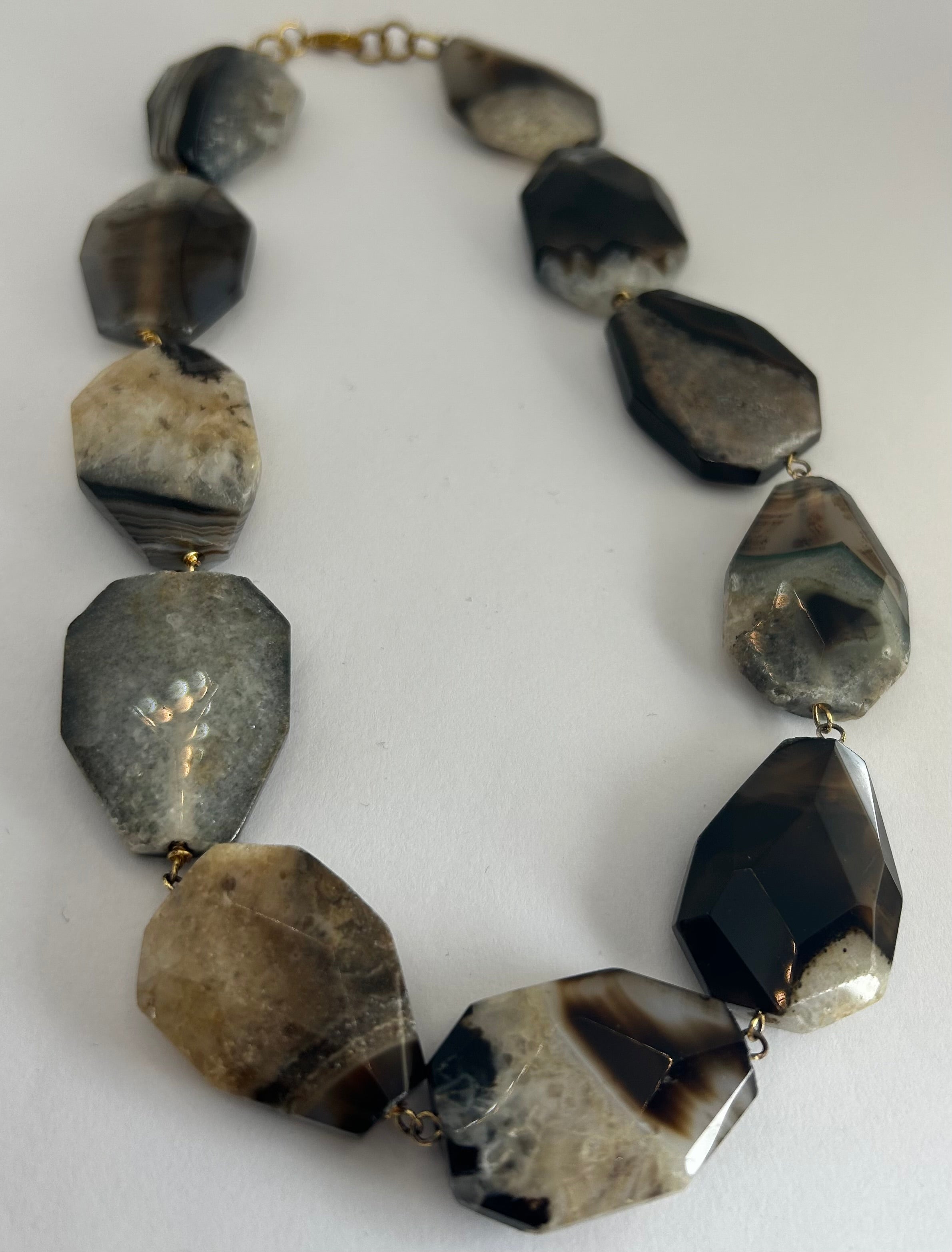 Brown Agate on Gold Plate Necklace
