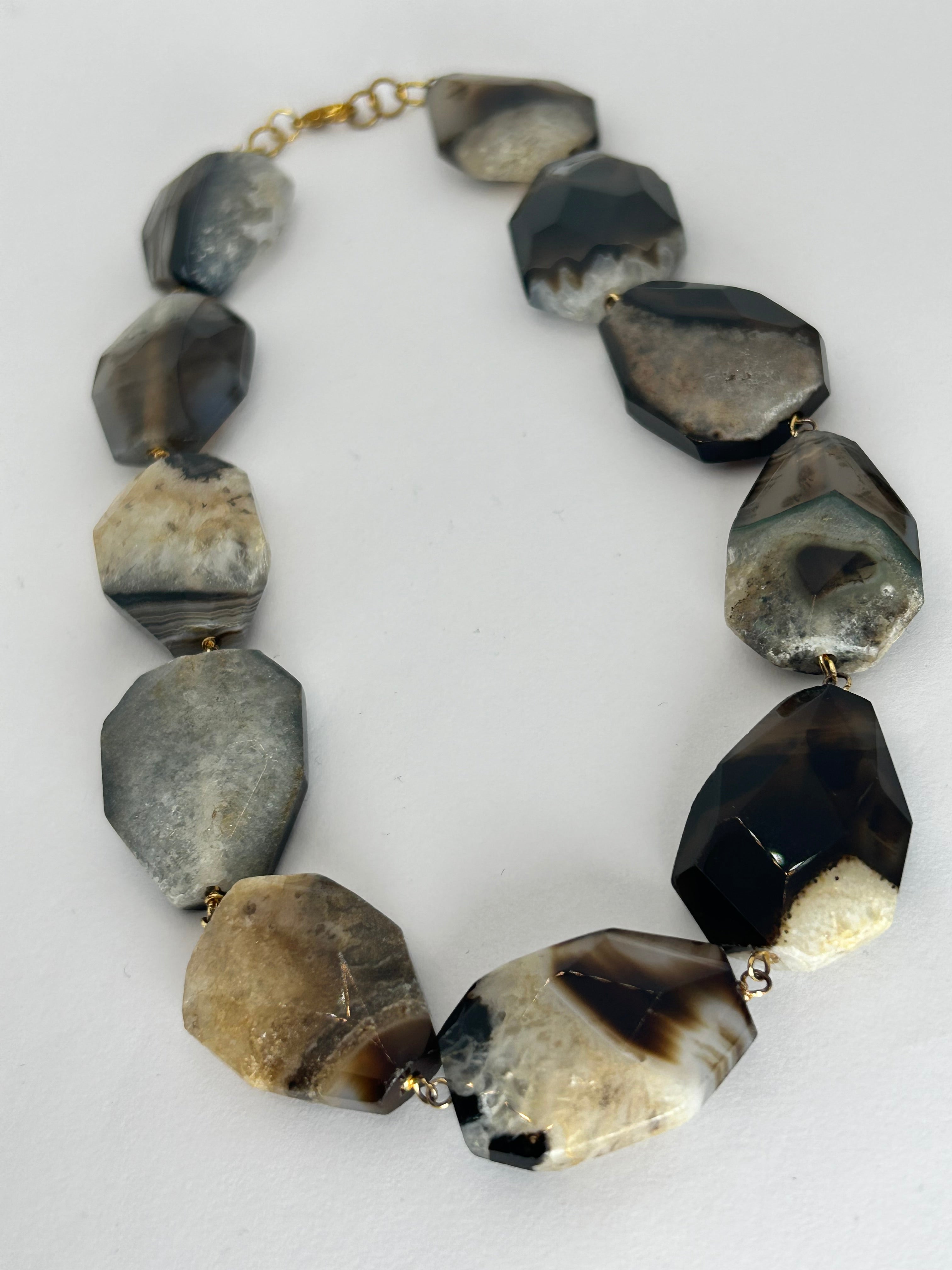 Brown Agate on Gold Plate Necklace