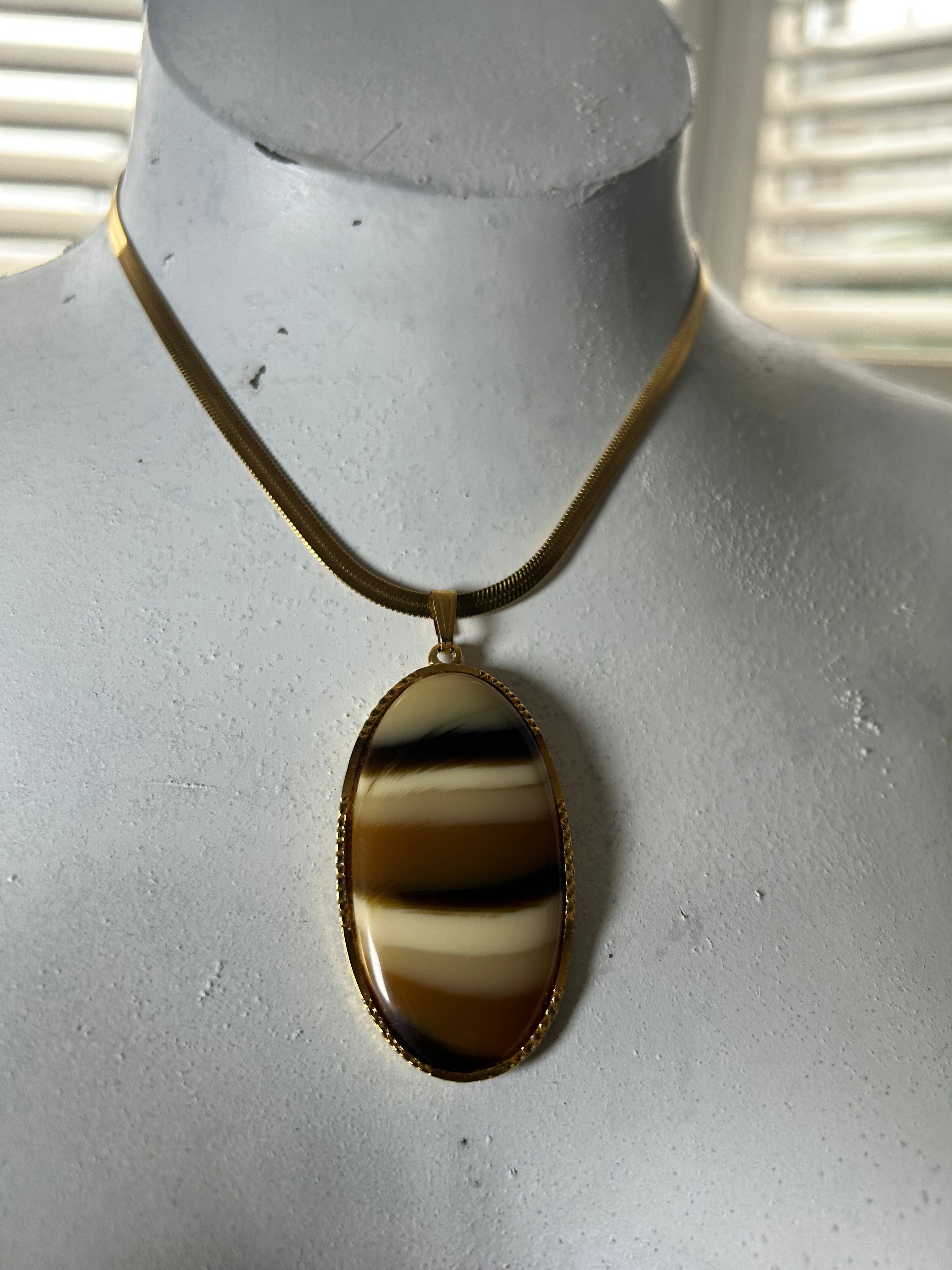 Agate Pendant on Vintage Gold Chain
