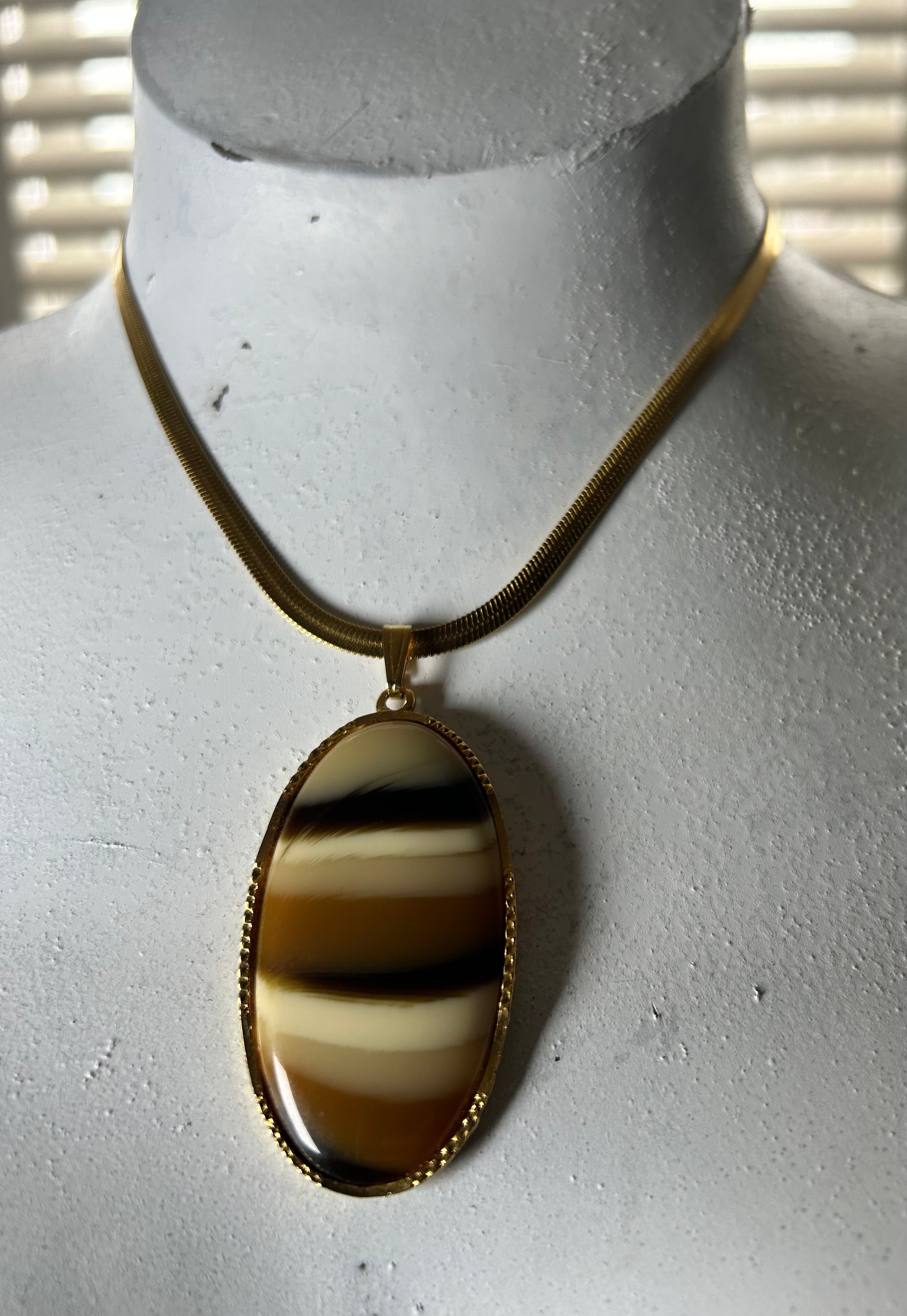 Agate Pendant on Vintage Gold Chain