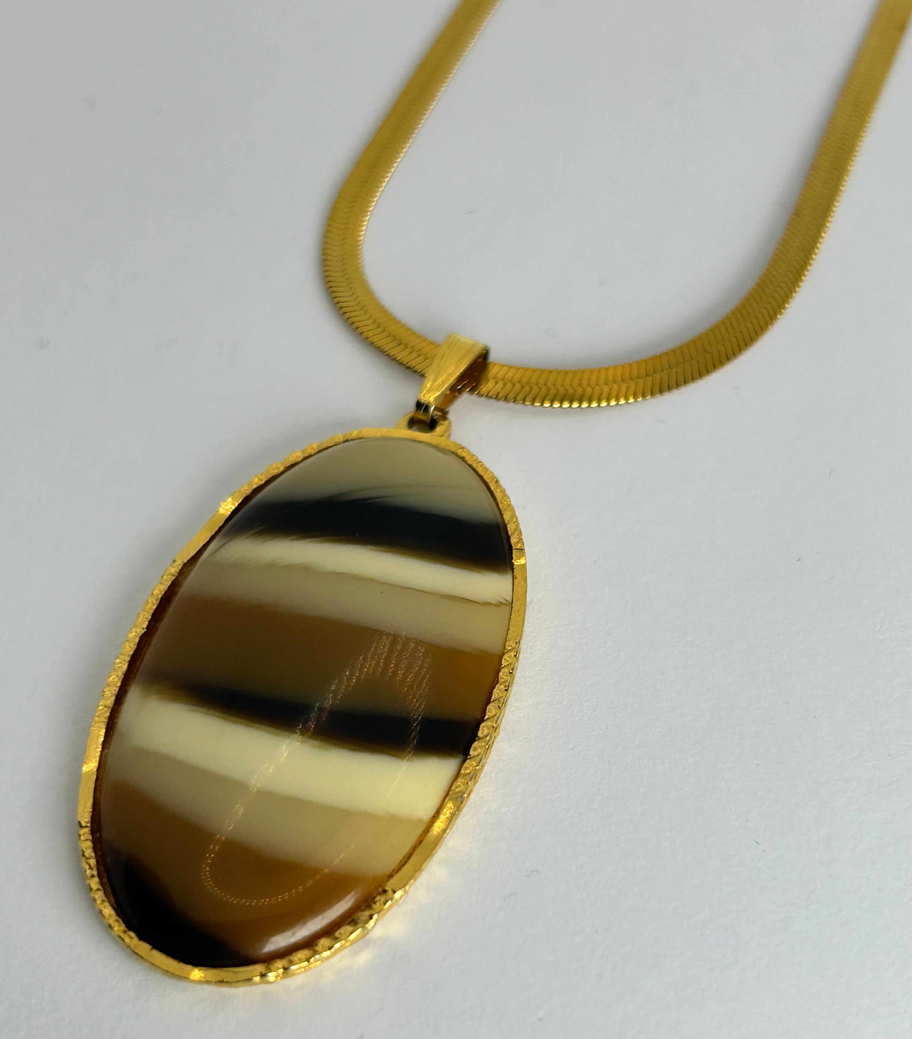 Agate Pendant on Vintage Gold Chain