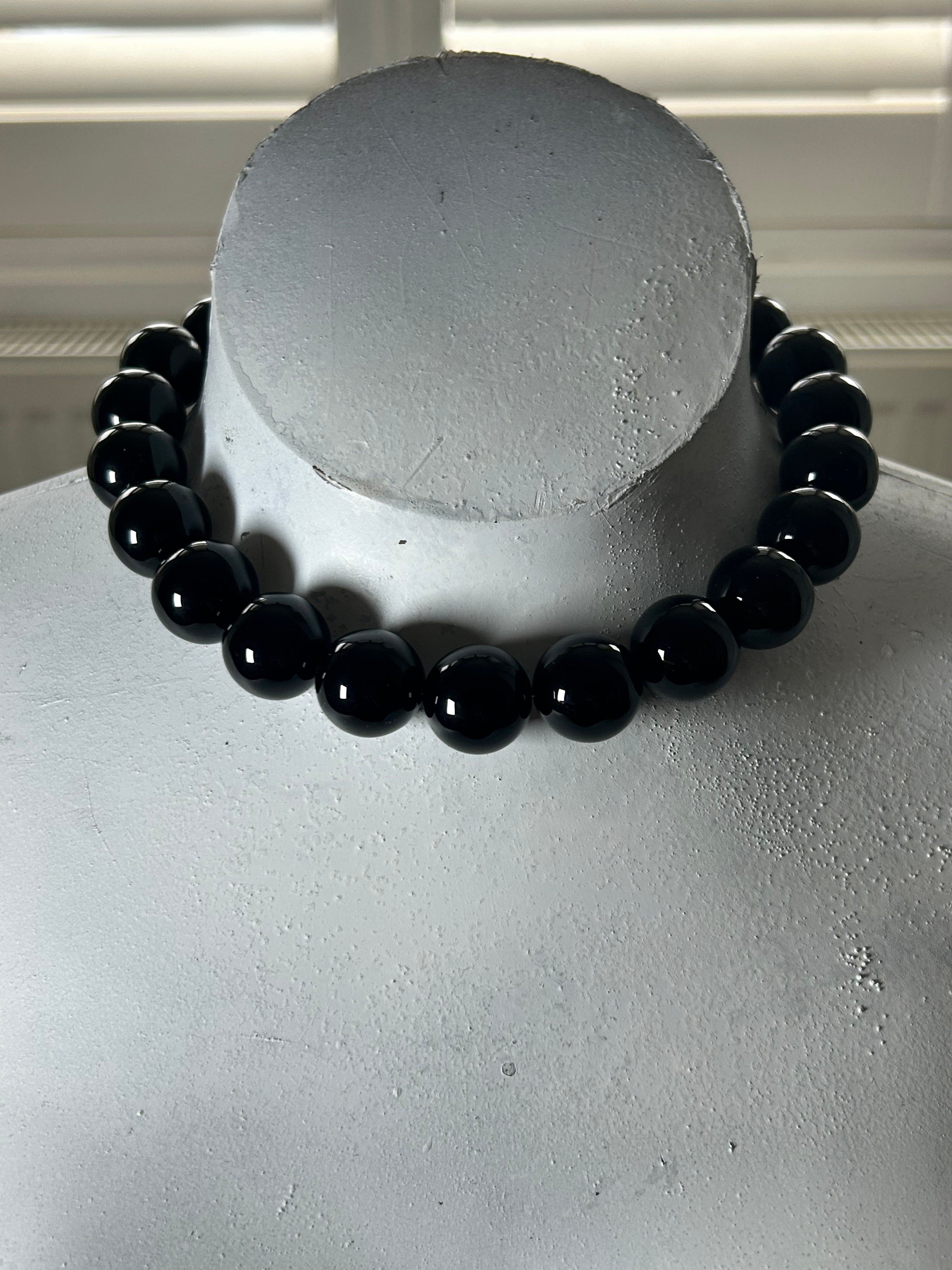 Large Black Onyx on Gold Plate Necklace