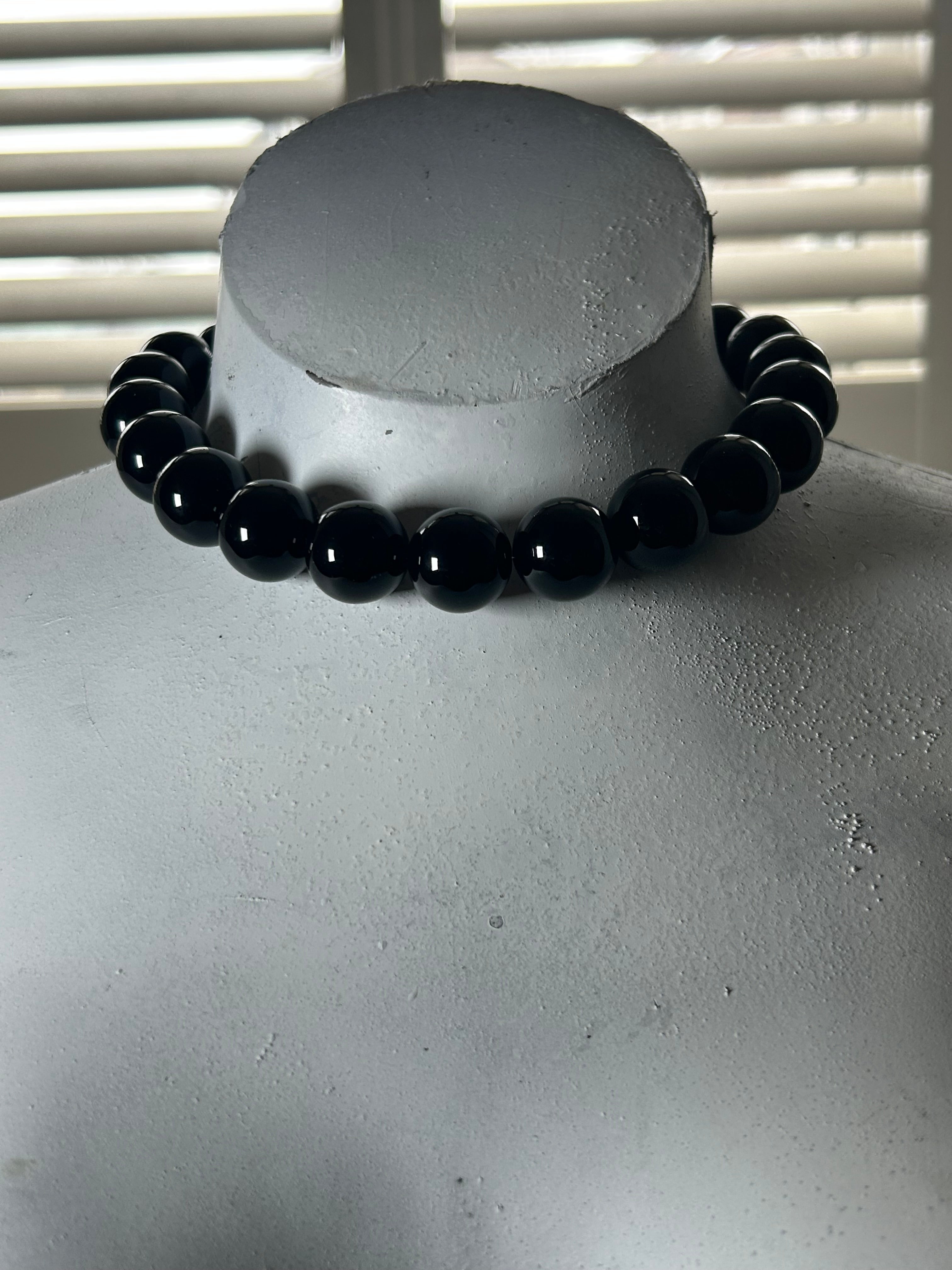 Large Black Onyx on Gold Plate Necklace