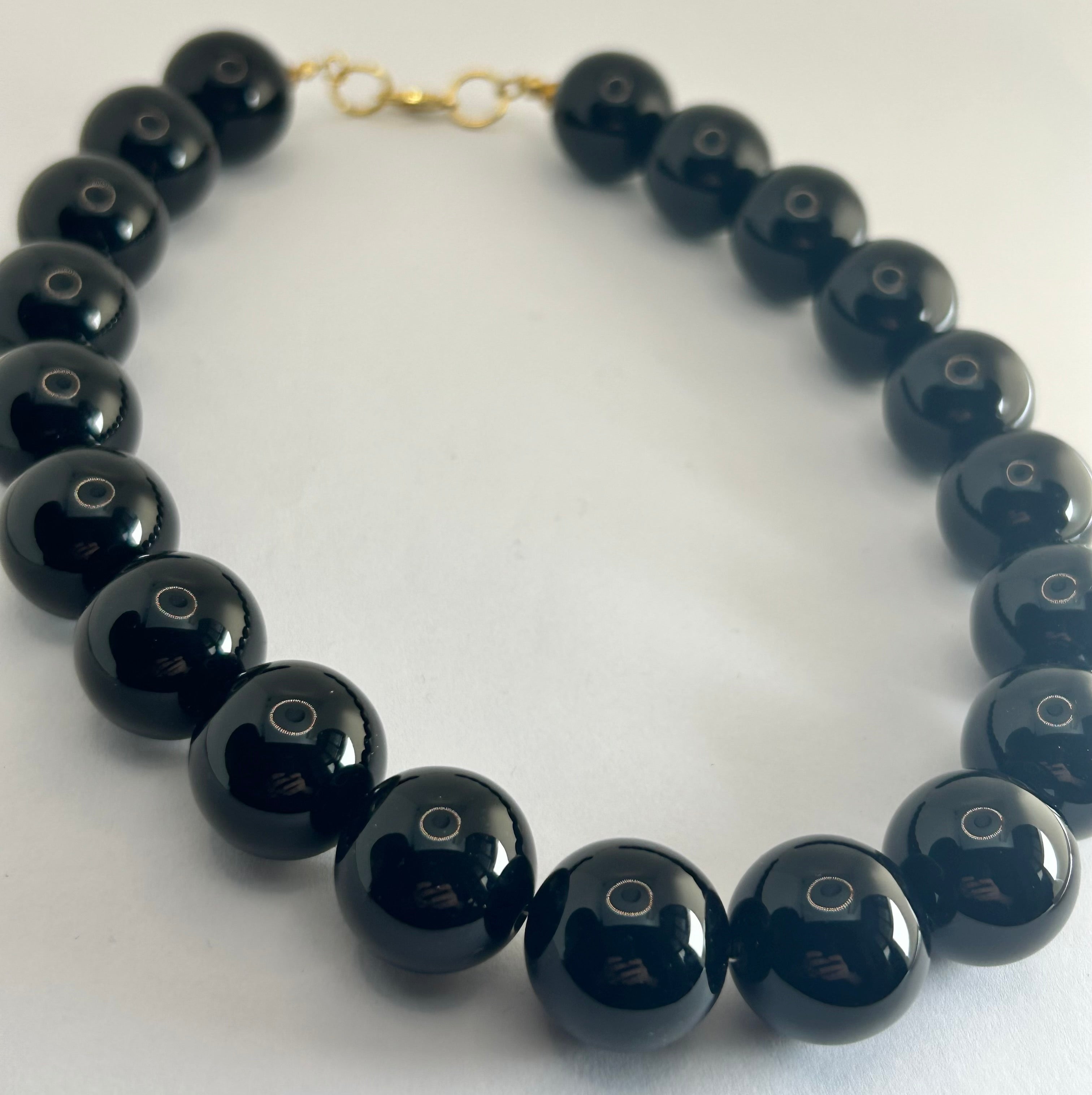 Large Black Onyx on Gold Plate Necklace