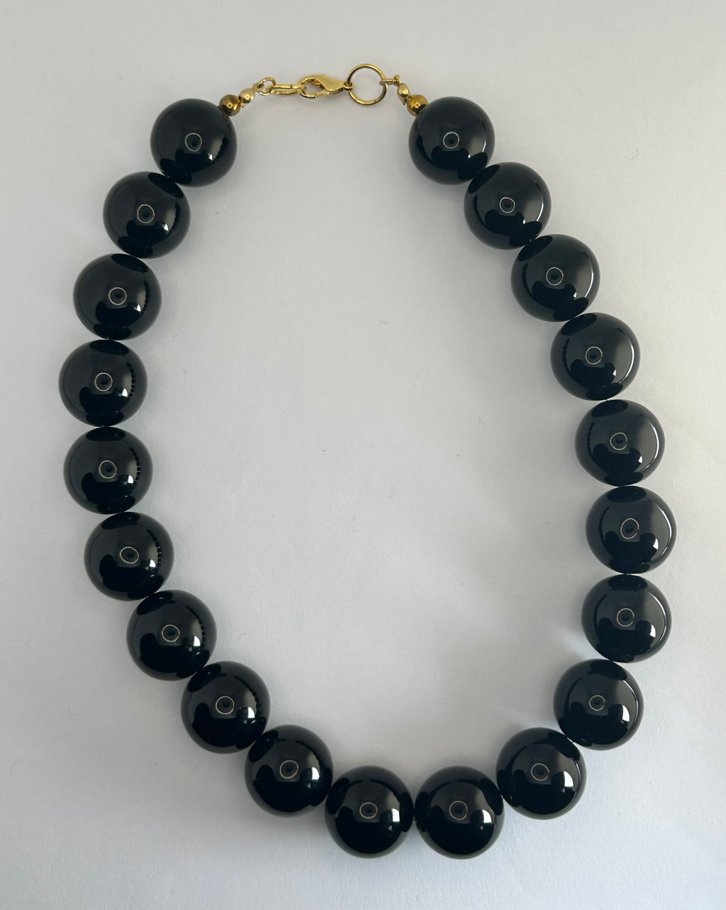 Large Black Onyx on Gold Plate Necklace