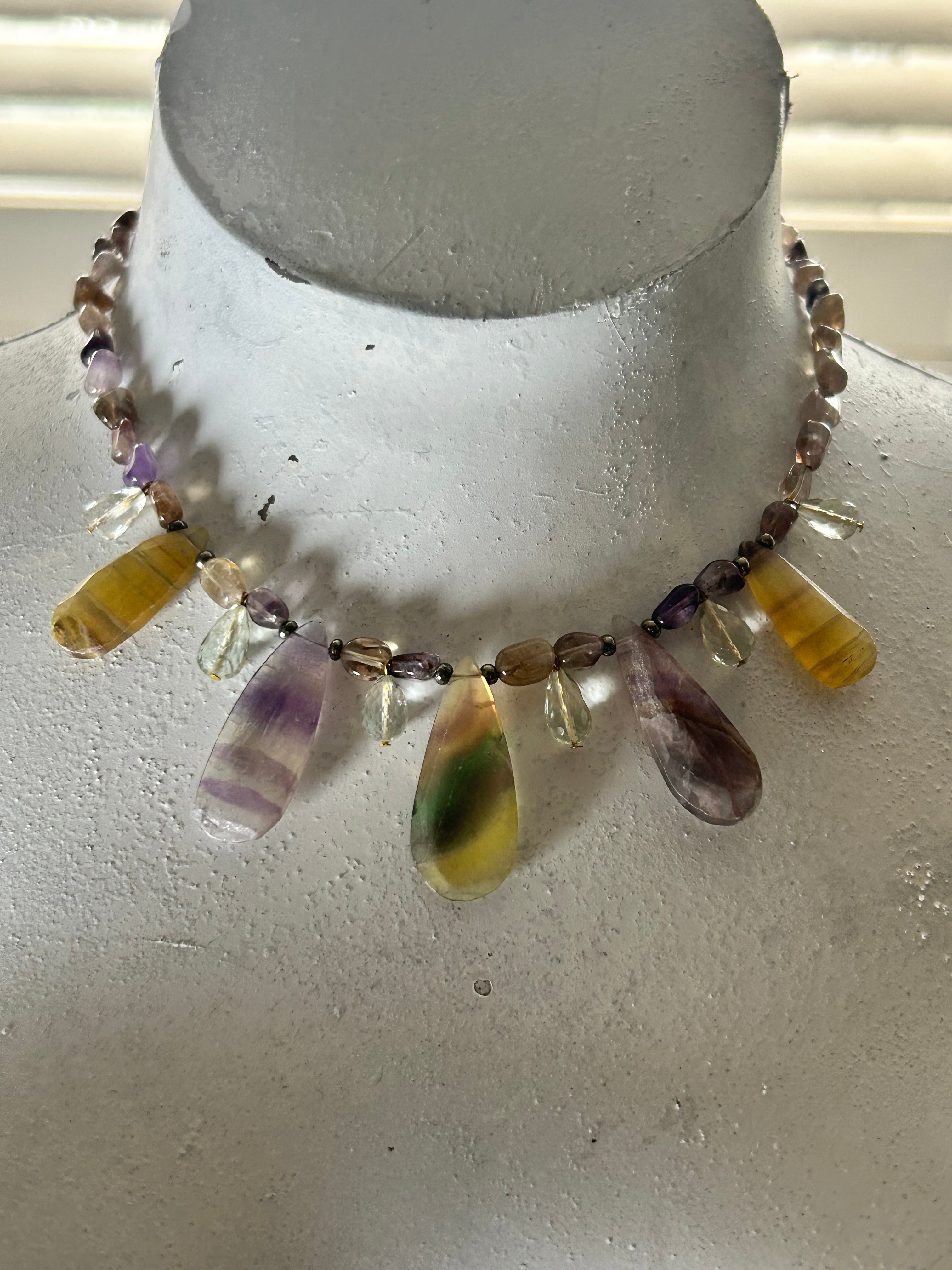 Super Seven Fluorite Fan Necklace