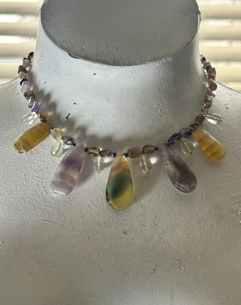 Super Seven Fluorite Fan Necklace