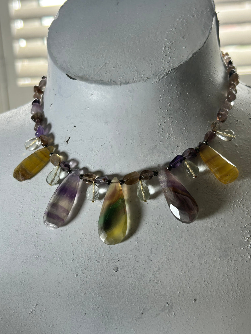 Super Seven Fluorite Fan Necklace