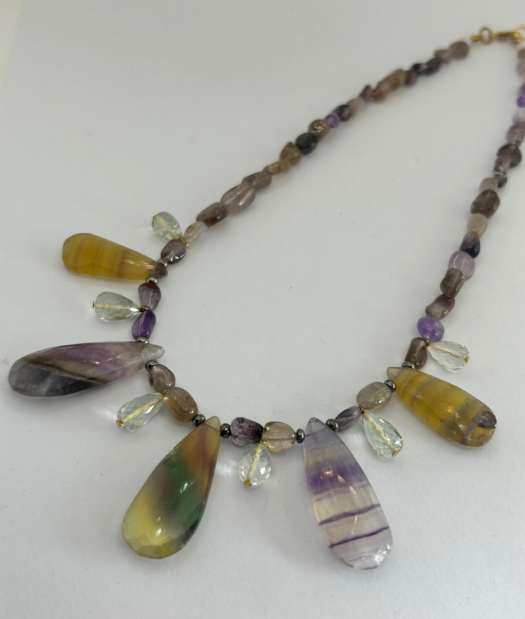 Super Seven Fluorite Fan Necklace