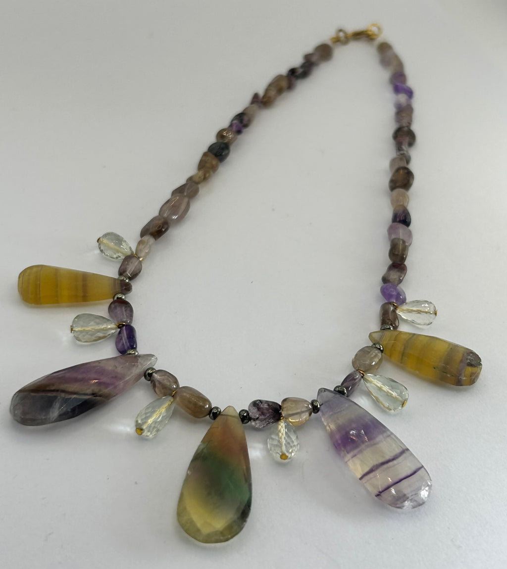 Super Seven Fluorite Fan Necklace