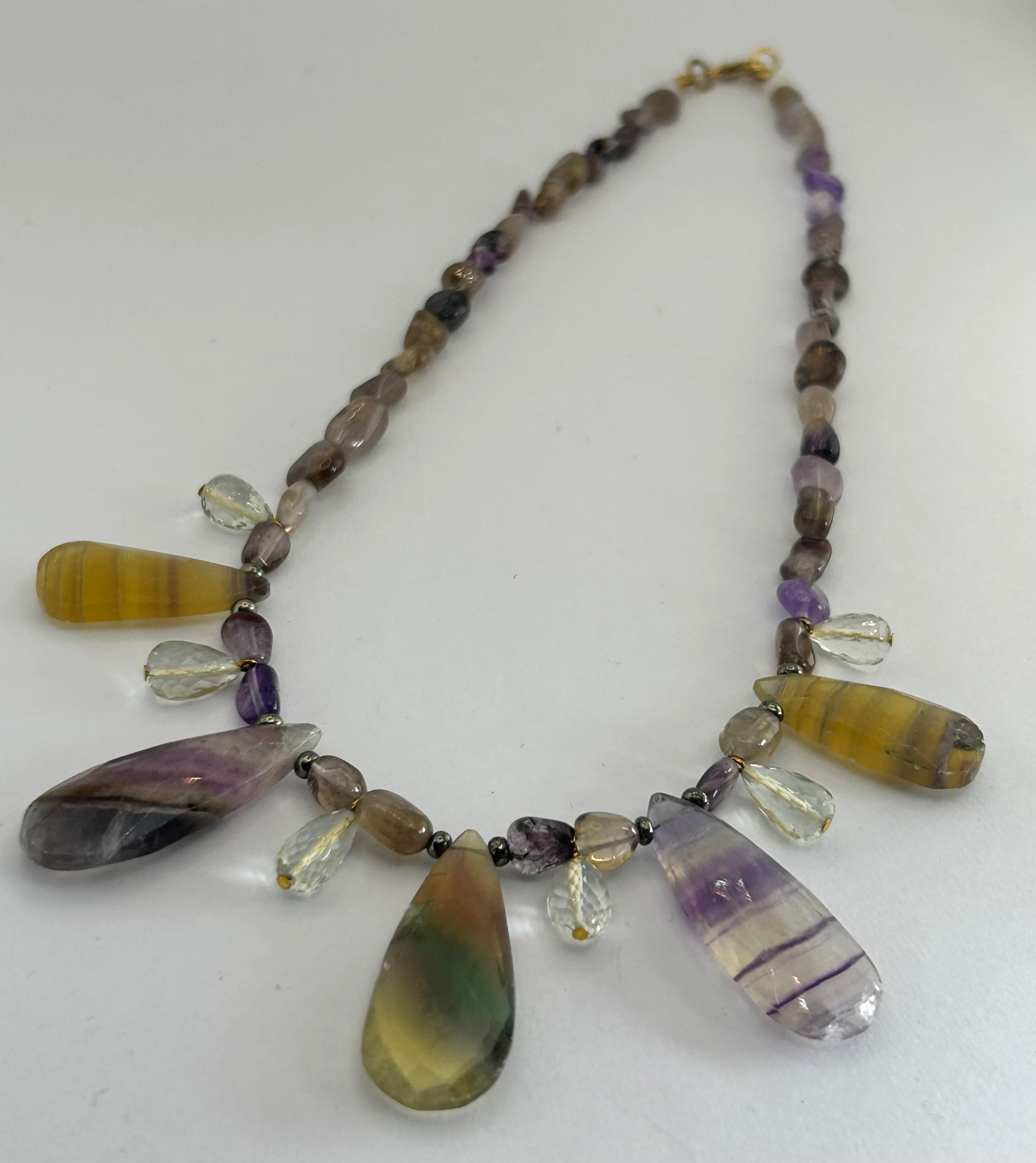 Super Seven Fluorite Fan Necklace