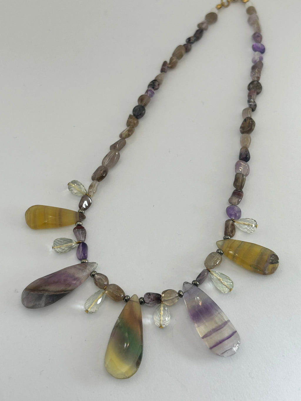 Super Seven Fluorite Fan Necklace