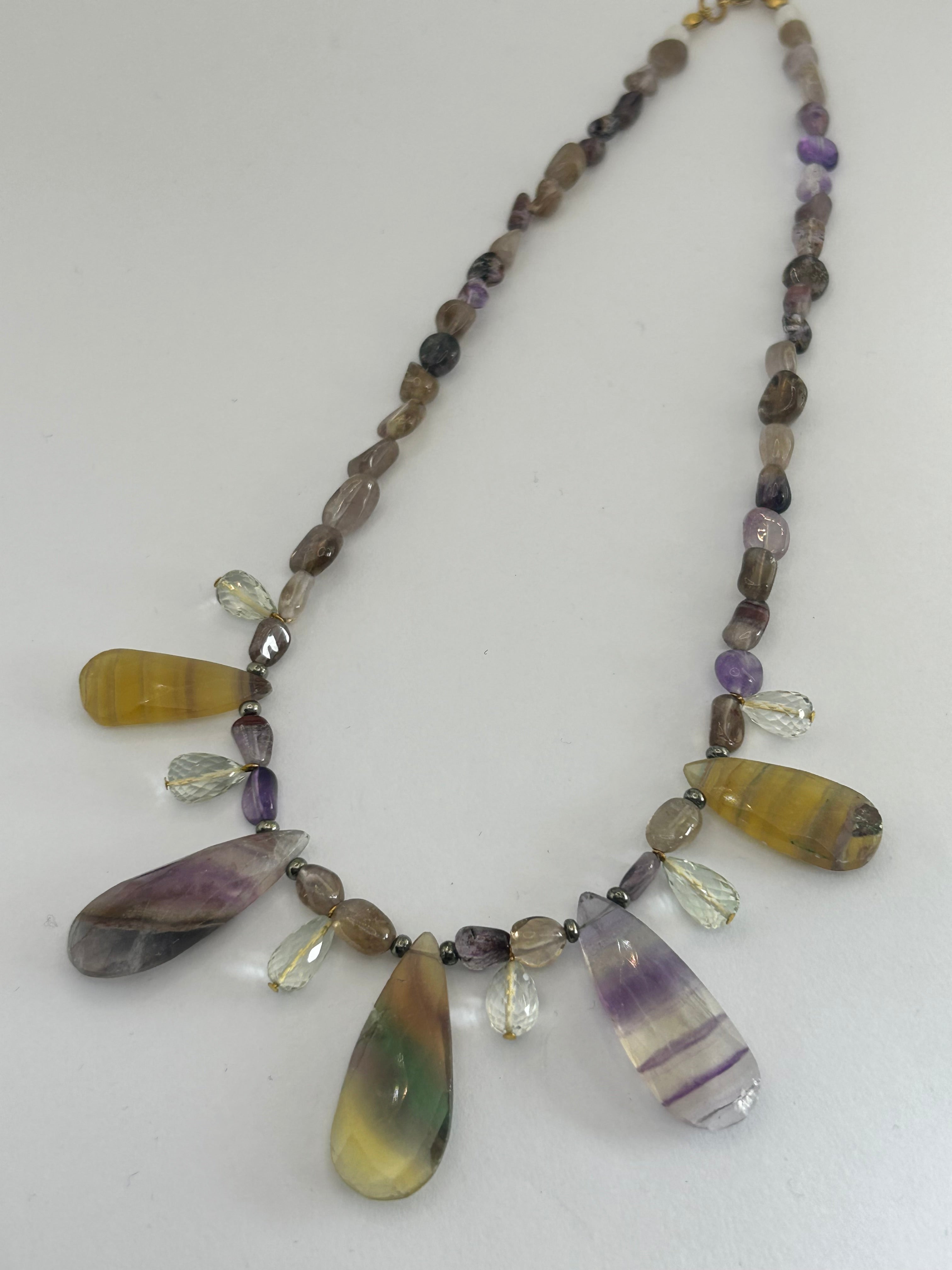 Super Seven Fluorite Fan Necklace