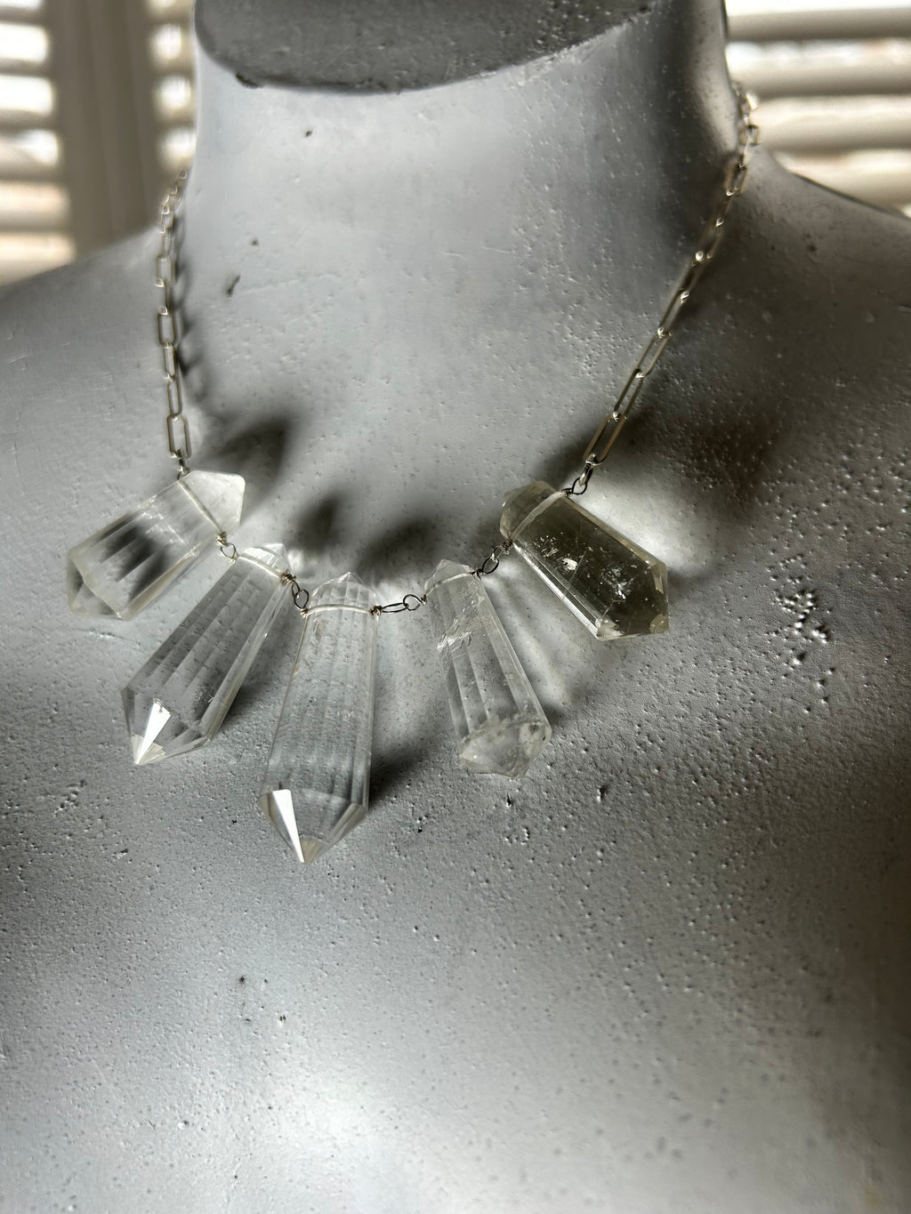 Large Clear Quartz Fan Necklace on Sterling Silver