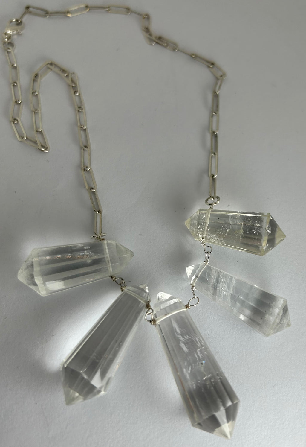 Large Clear Quartz Fan Necklace on Sterling Silver