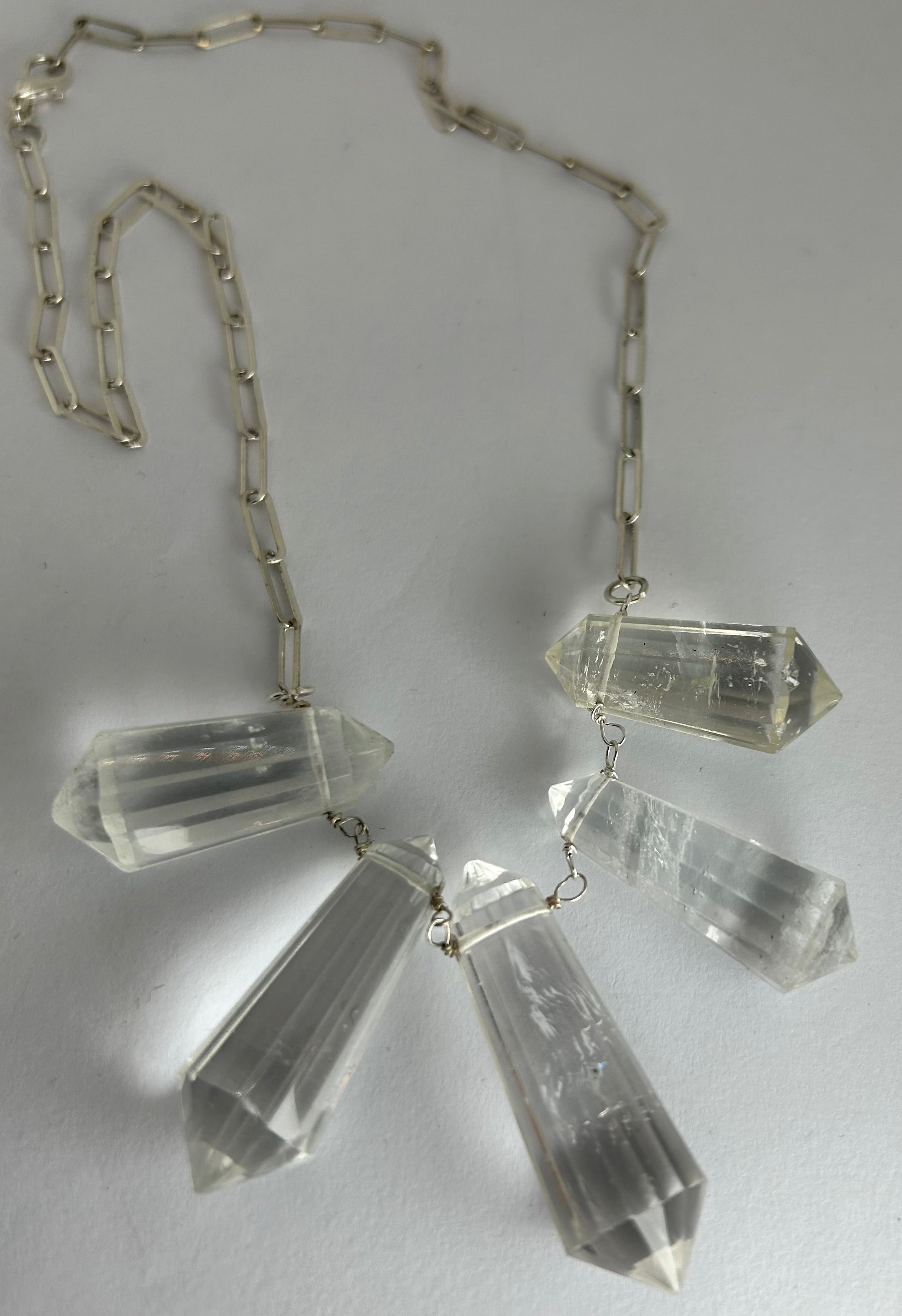 Large Clear Quartz Fan Necklace on Sterling Silver