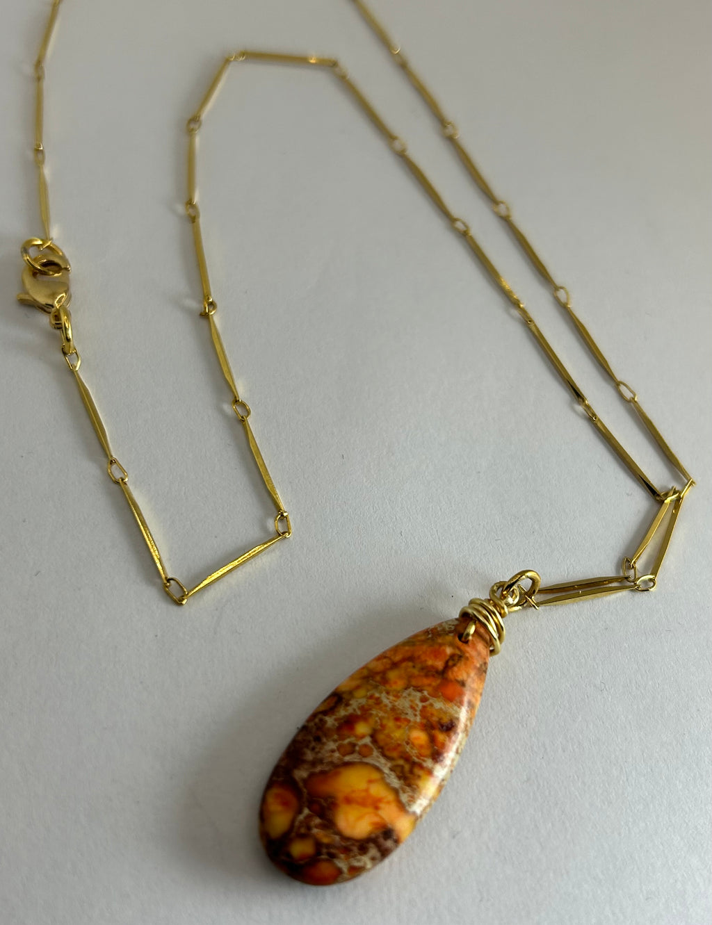 Orange Imperial Jasper Pendant Necklace on Gold Plate