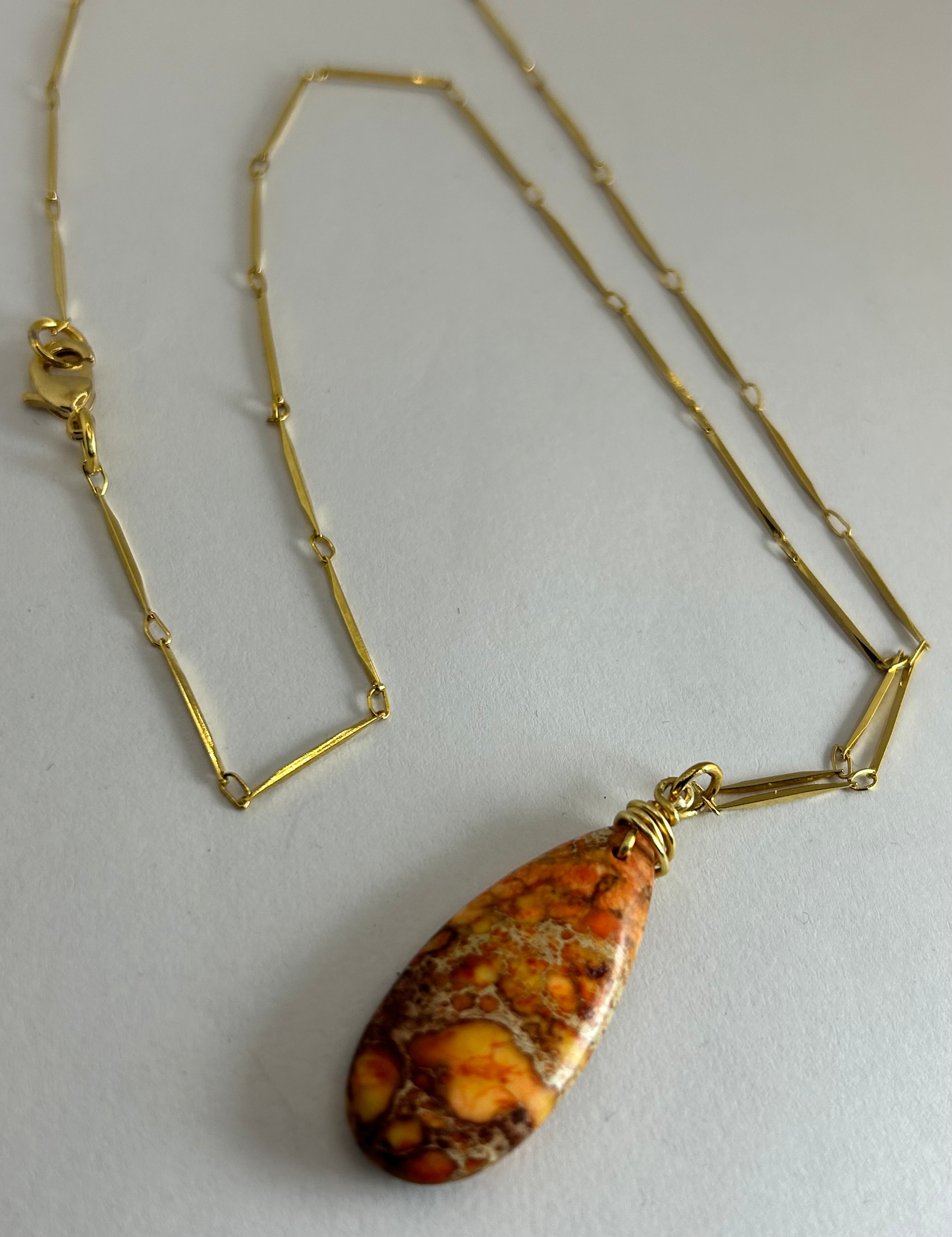Orange Imperial Jasper Pendant Necklace on Gold Plate