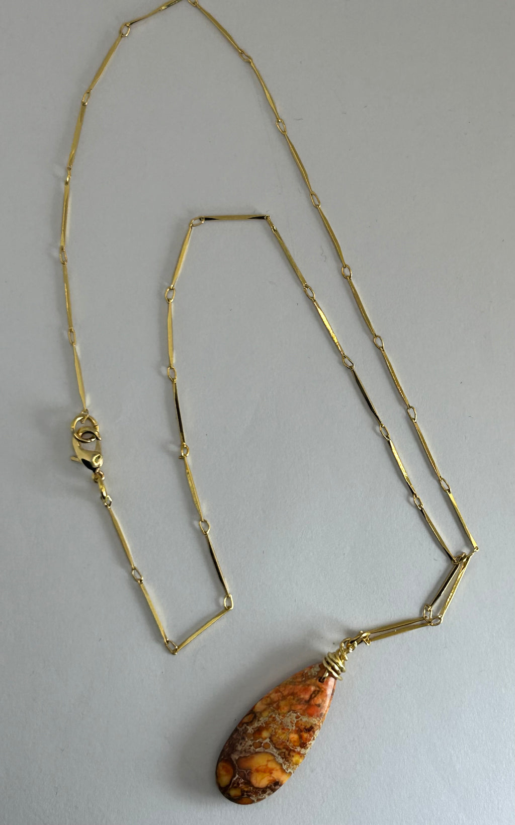 Orange Imperial Jasper Pendant Necklace on Gold Plate