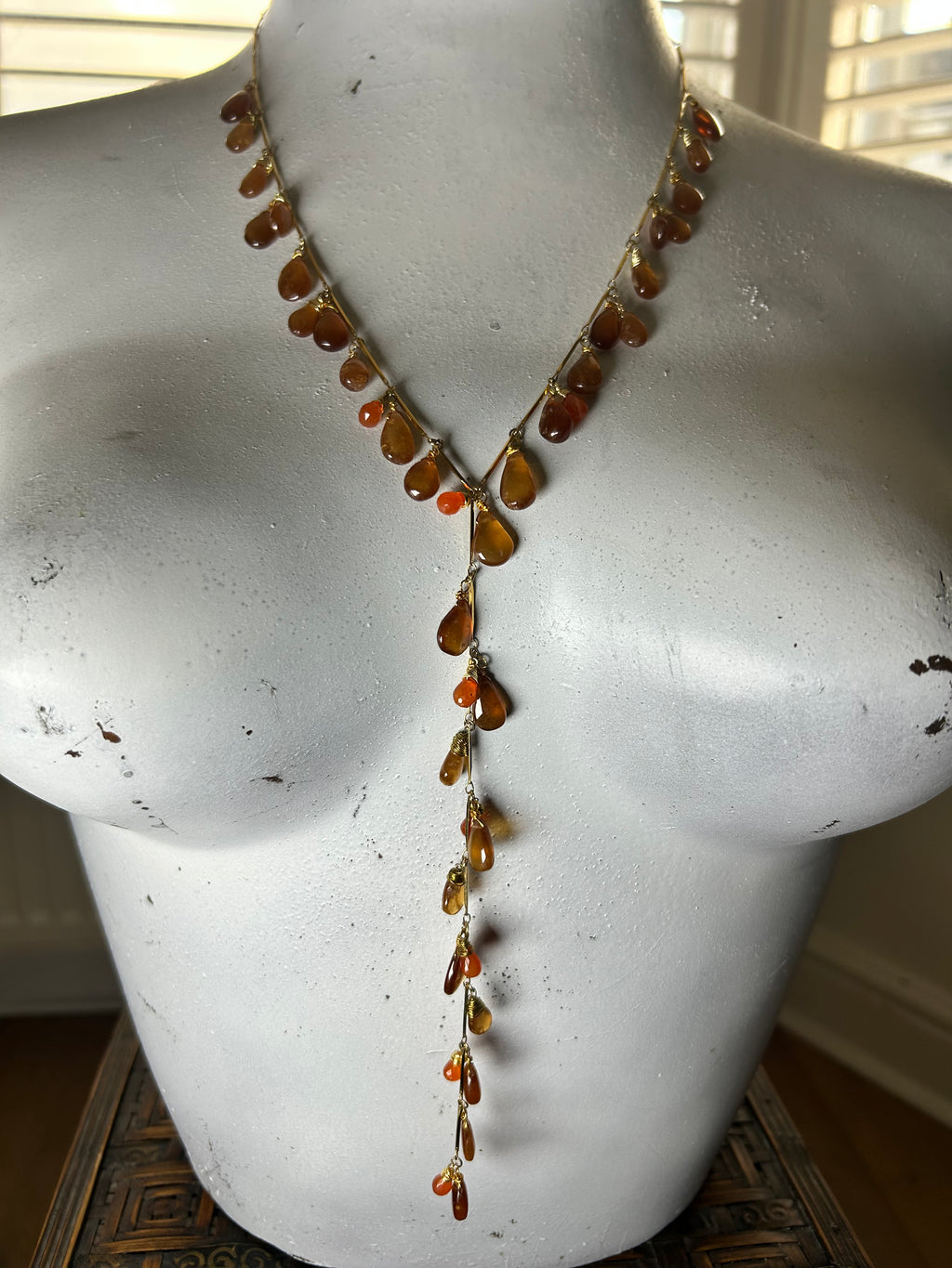 Hessonite Garnet & Carnelian Lariat Necklace