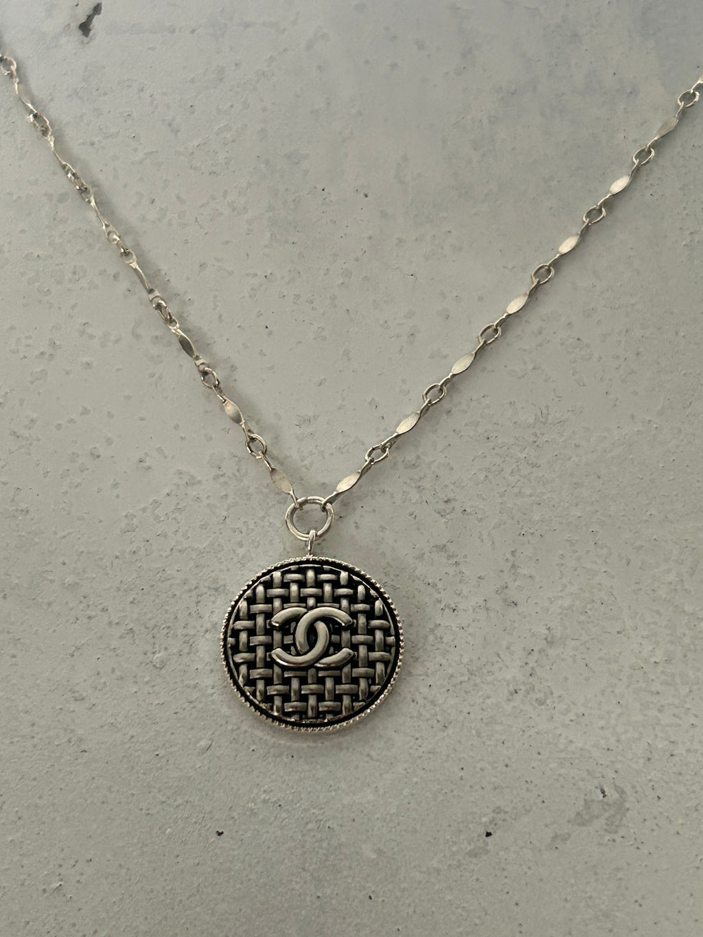 Vintage Chanel Button on Sterling Silver Chain Necklace