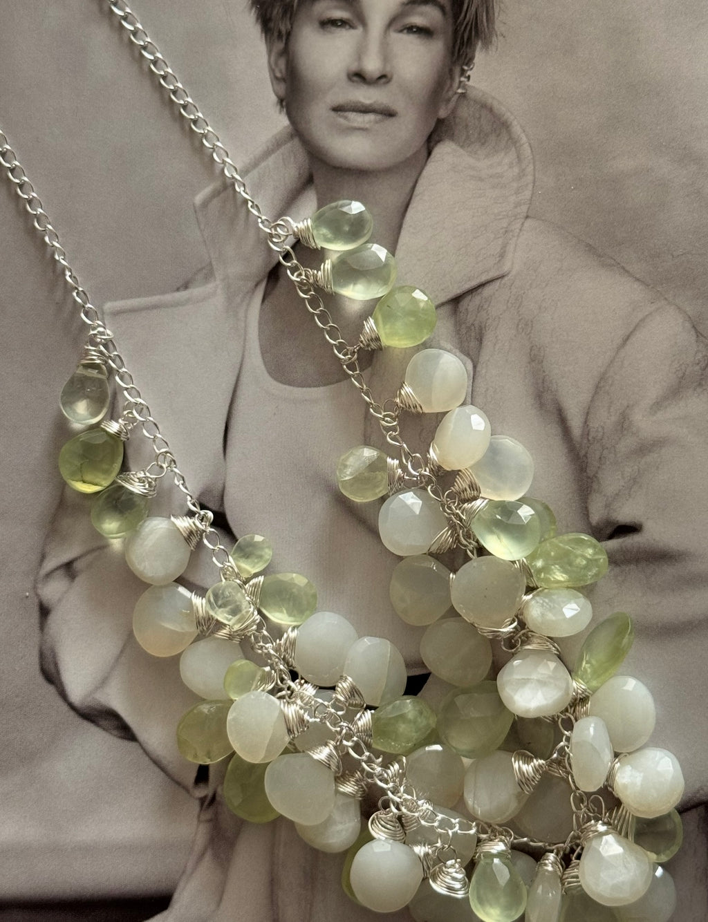 Moonstone & Prehnite Sterling Silver Necklace