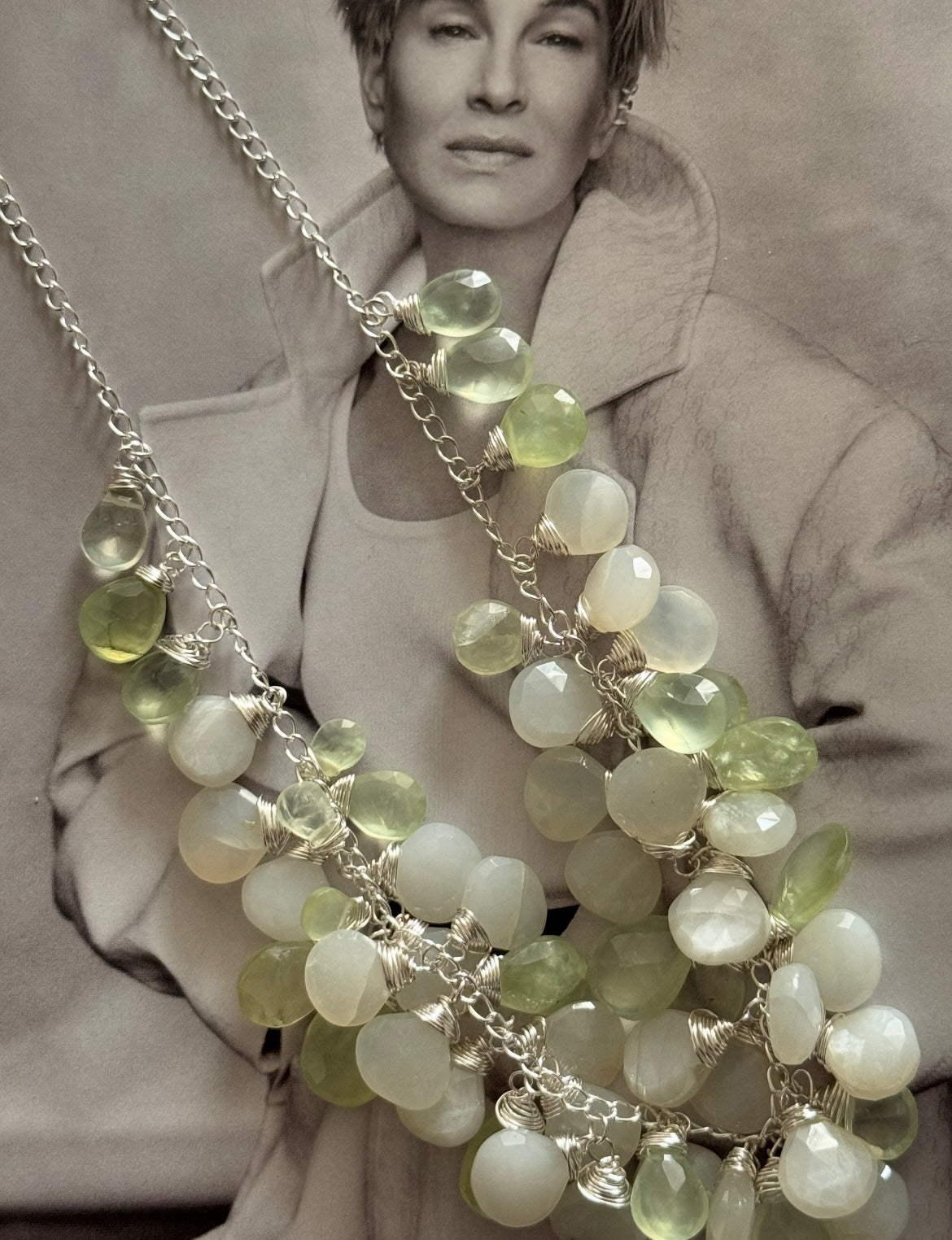 Moonstone & Prehnite Sterling Silver Necklace