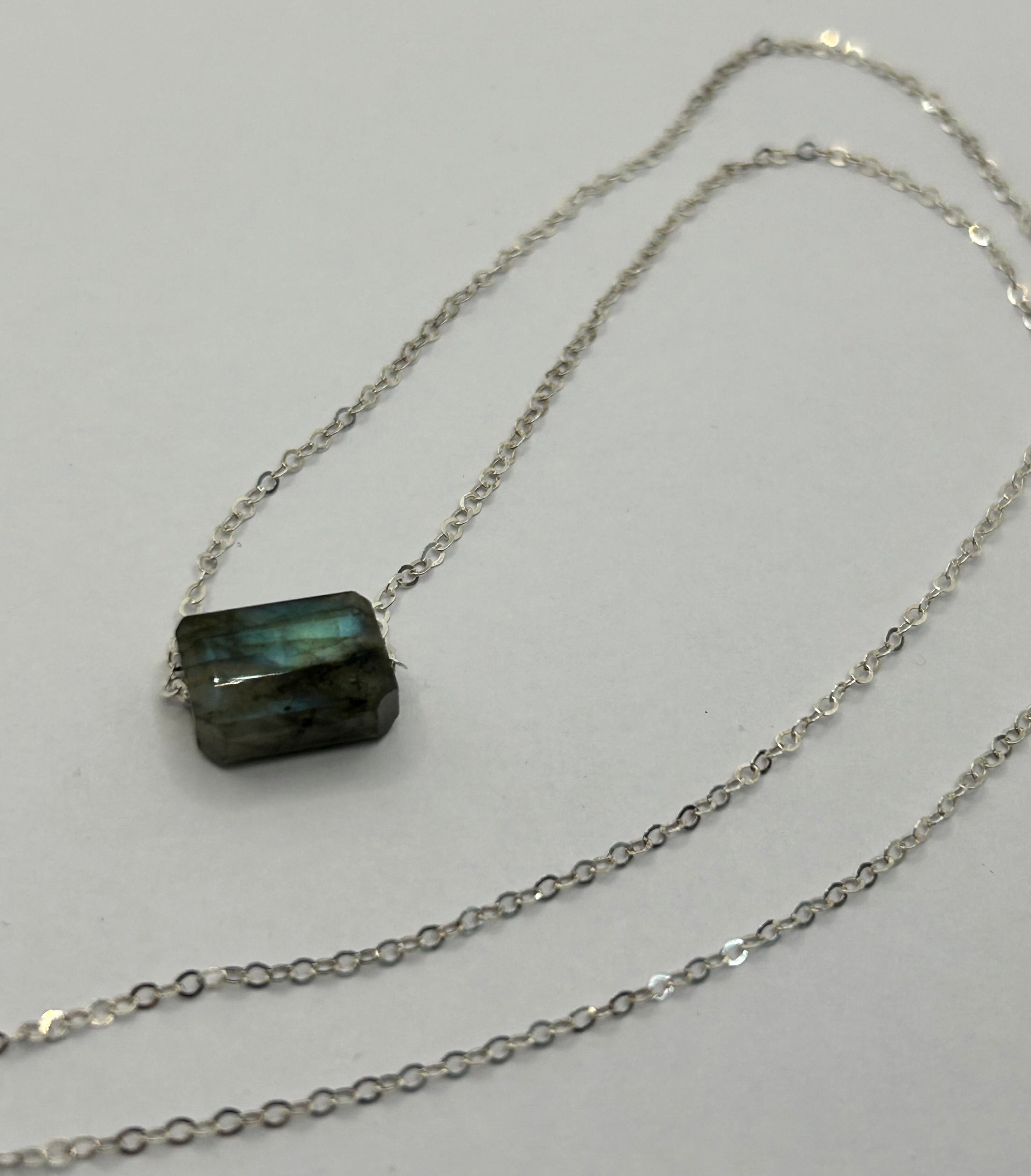 Rainbow Labradorite (11) on Sterling Silver Chain Necklace