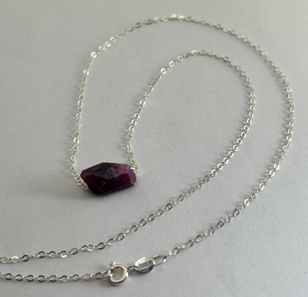 Ruby (10) on Sterling Silver Chain Necklace
