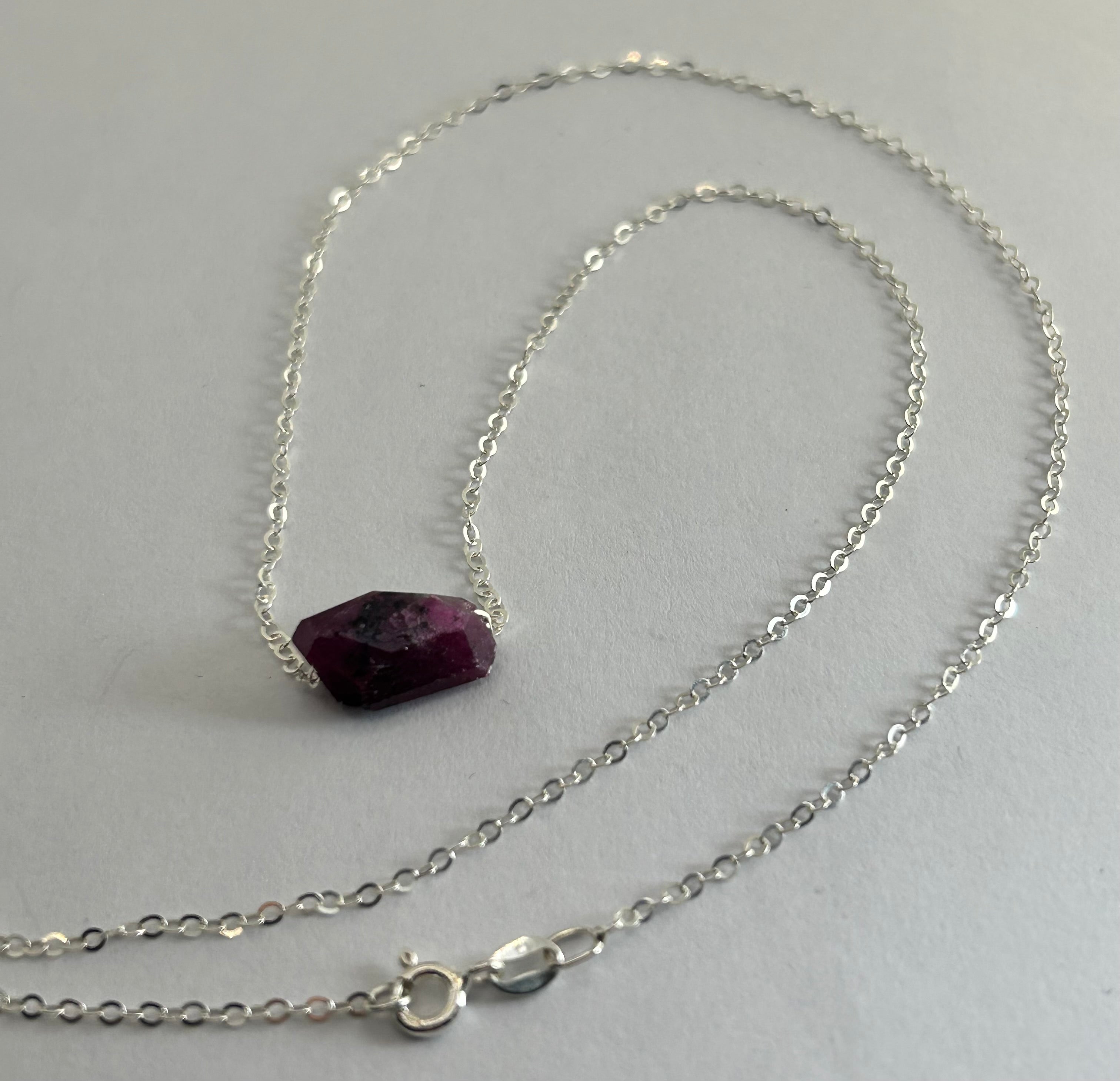 Ruby (10) on Sterling Silver Chain Necklace