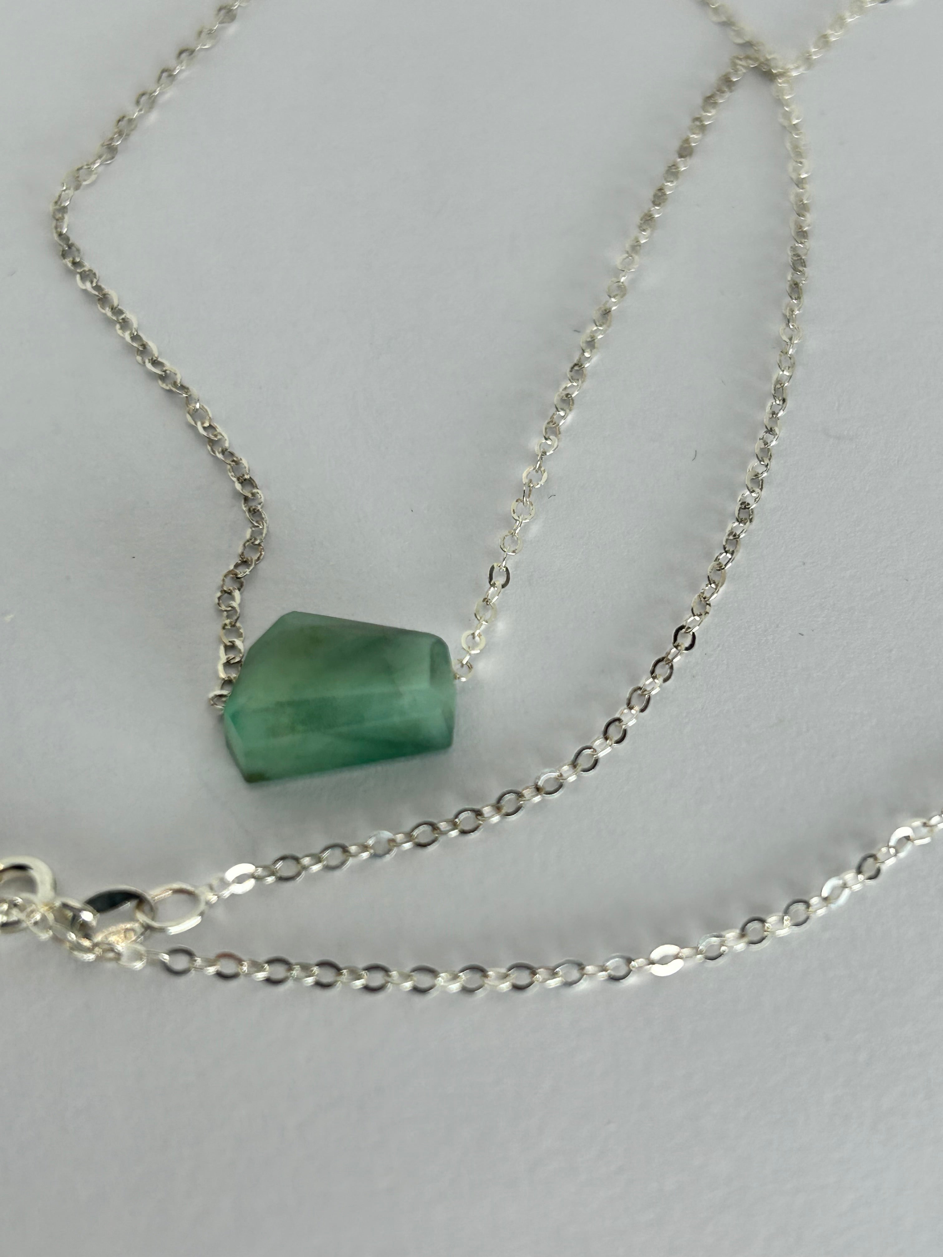 Emerald (5) on Sterling Silver Chain Necklace