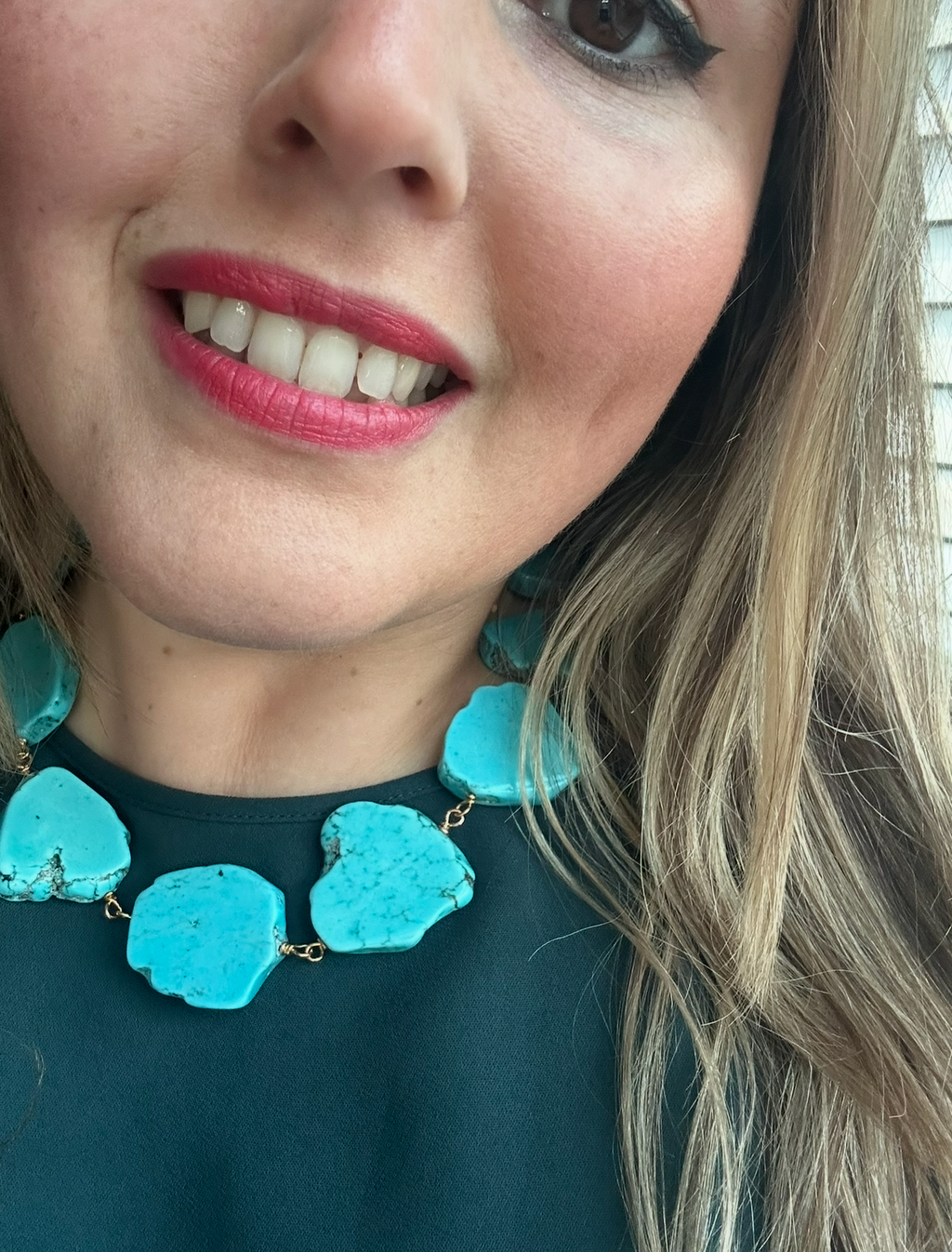 Turquoise Magnesite Slabs Silver Plate Necklace