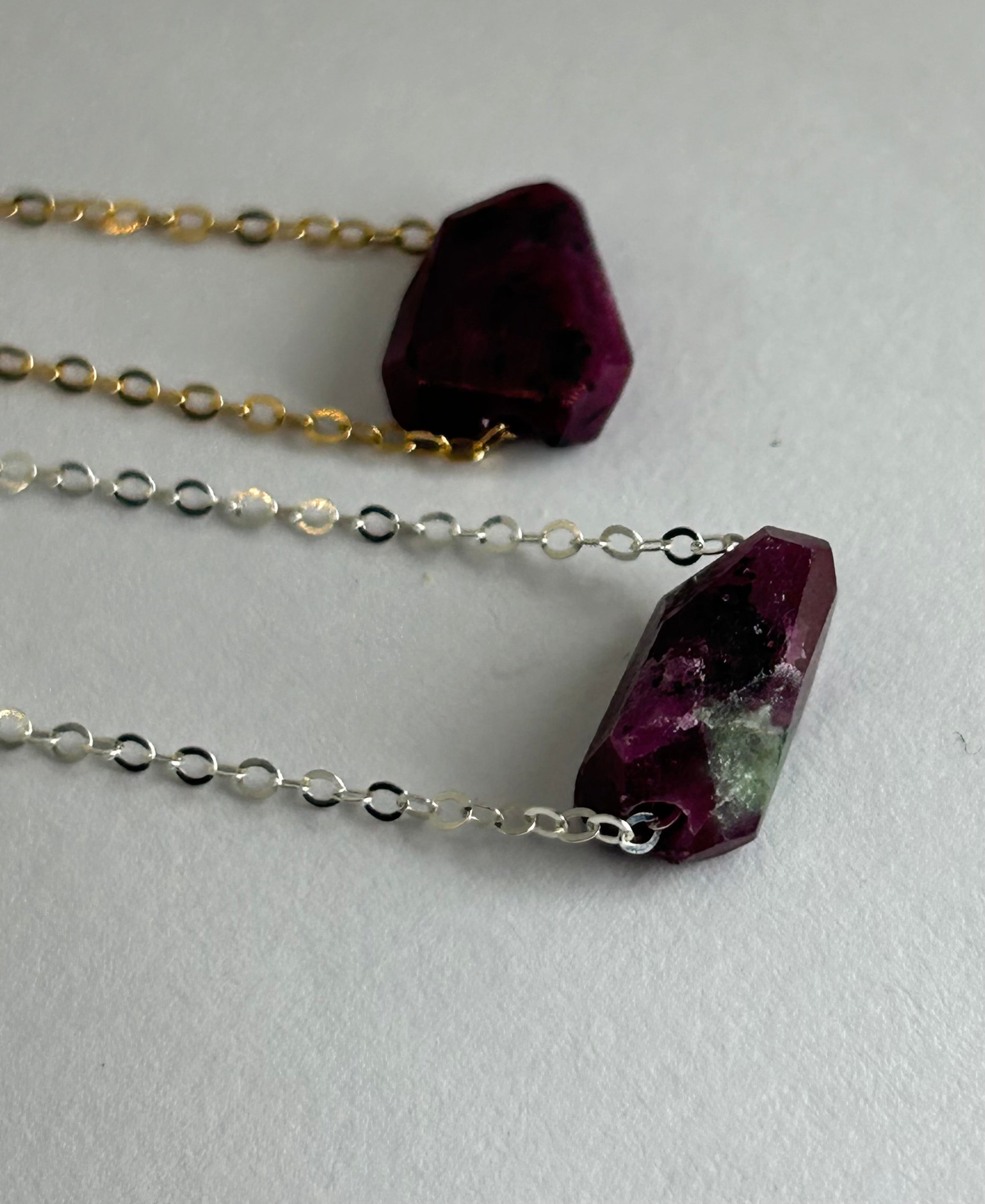 Ruby (10) on Sterling Silver Chain Necklace