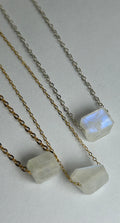 Rainbow Moonstone on Sterling Silver Chain Necklace