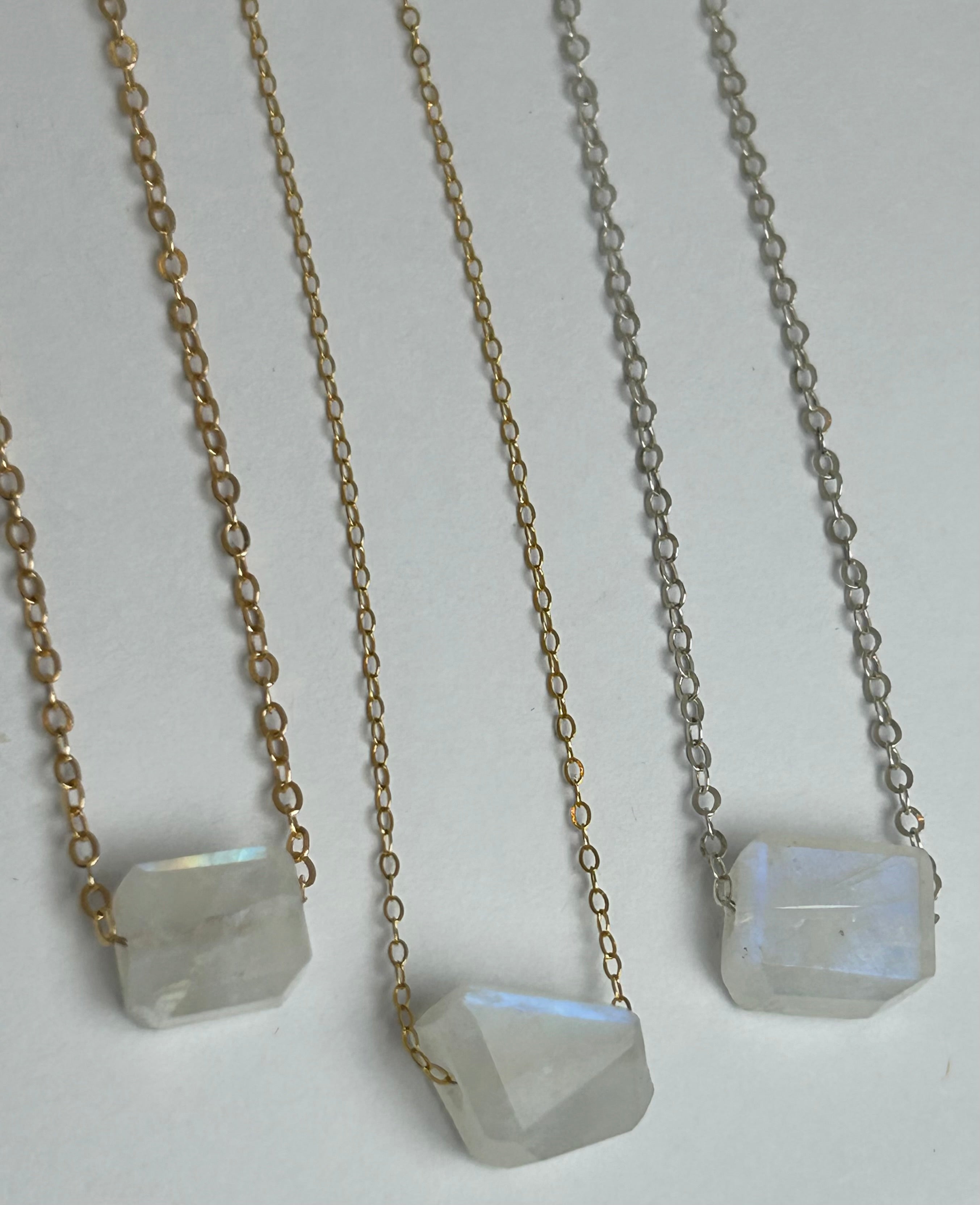 Rainbow Moonstone on Sterling Silver Chain Necklace