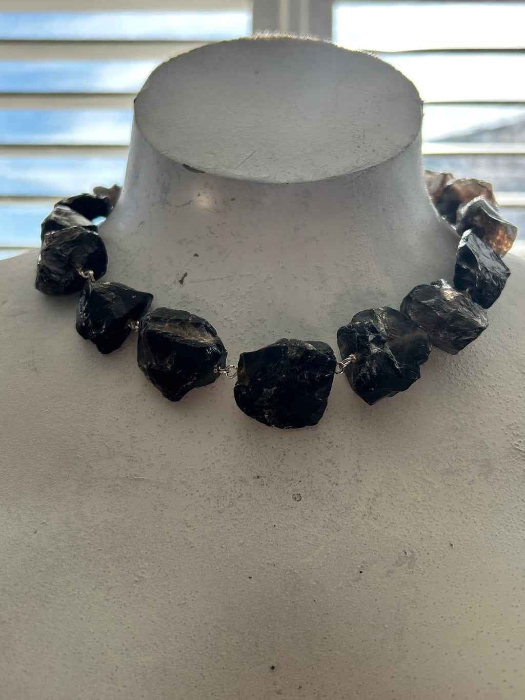 Smokey Quartz Rock Necklace on Silver Plate