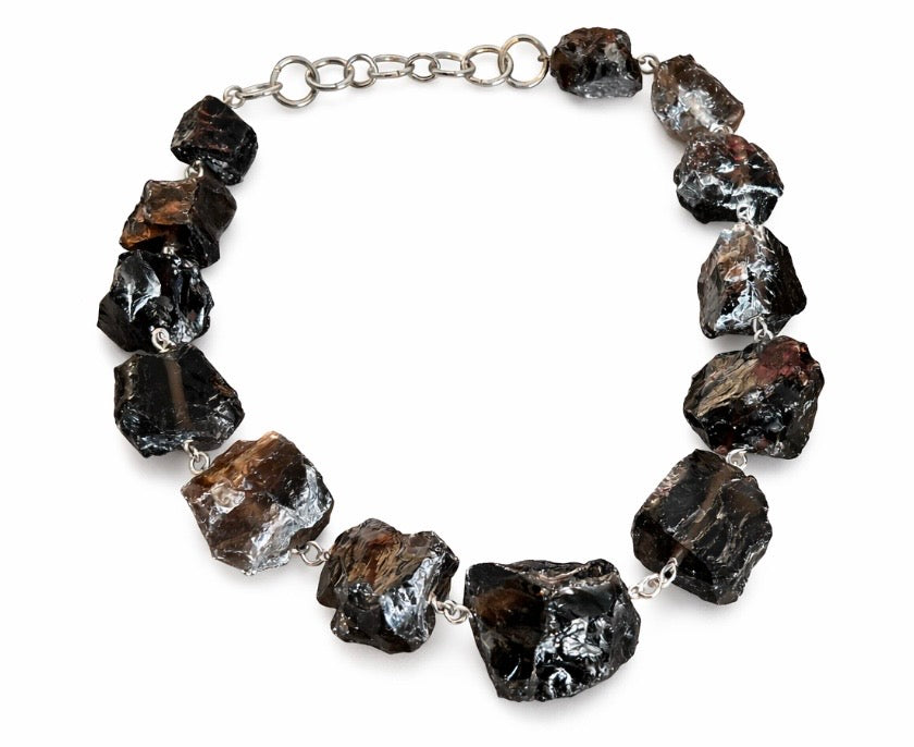 Smokey Quartz Rock Necklace on Silver Plate