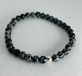 Snowflake Obsidian & Sterling Silver Bead Bracelet - 6mm