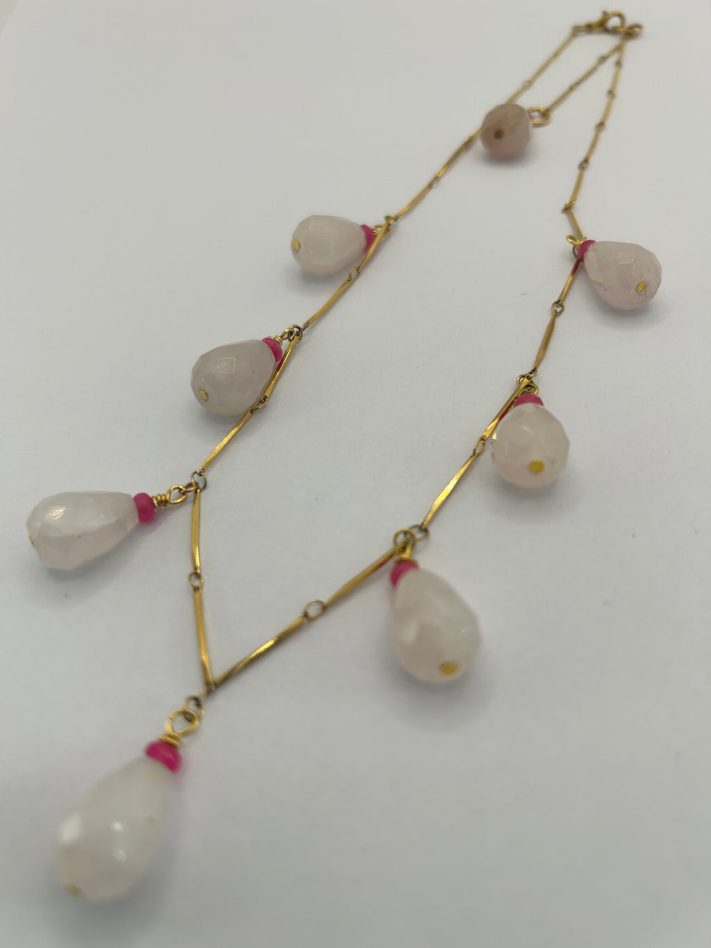 Rose Quartz Faceted Teardrop & Kyanite Necklace