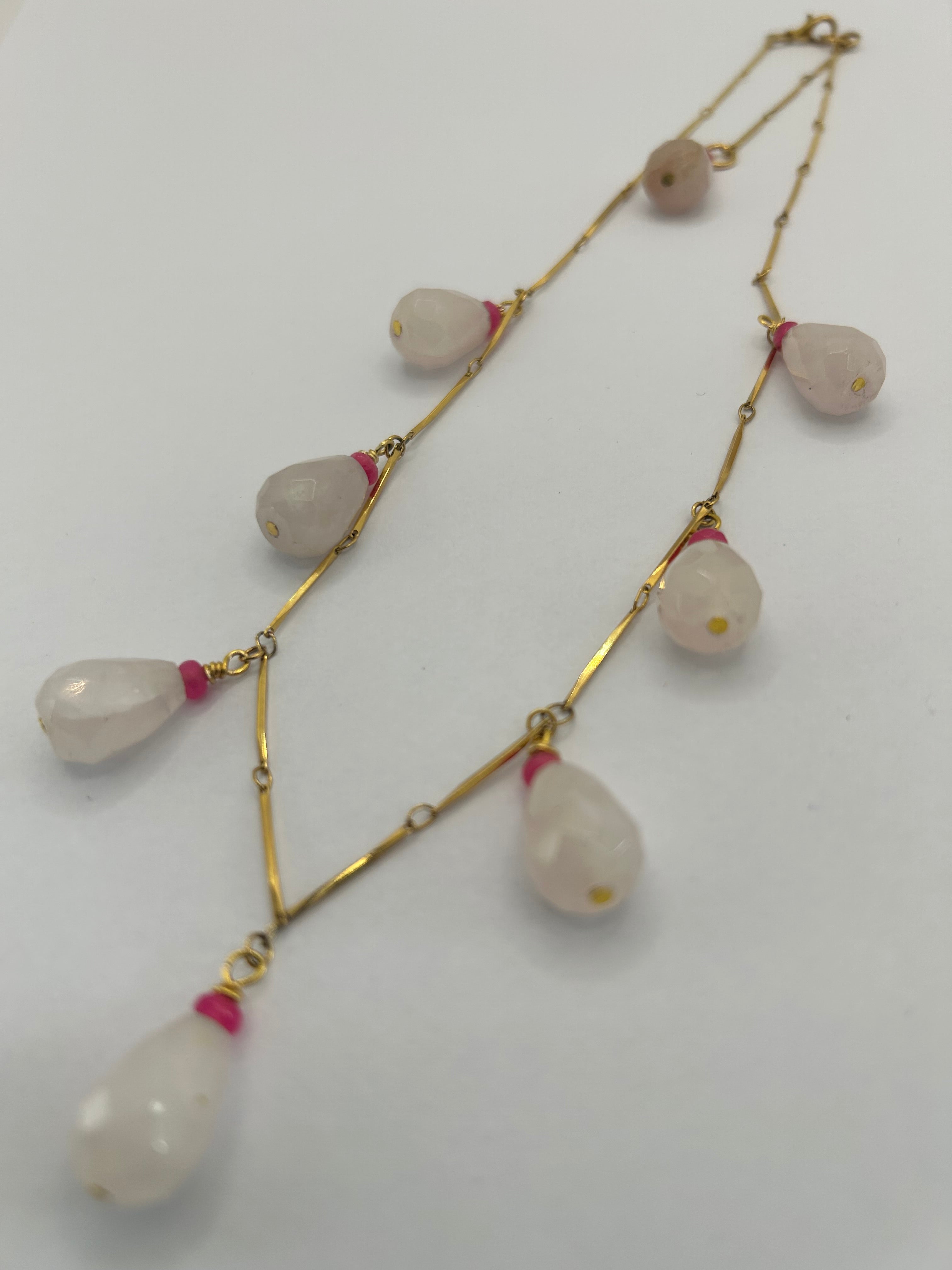 Rose Quartz Faceted Teardrop & Kyanite Necklace