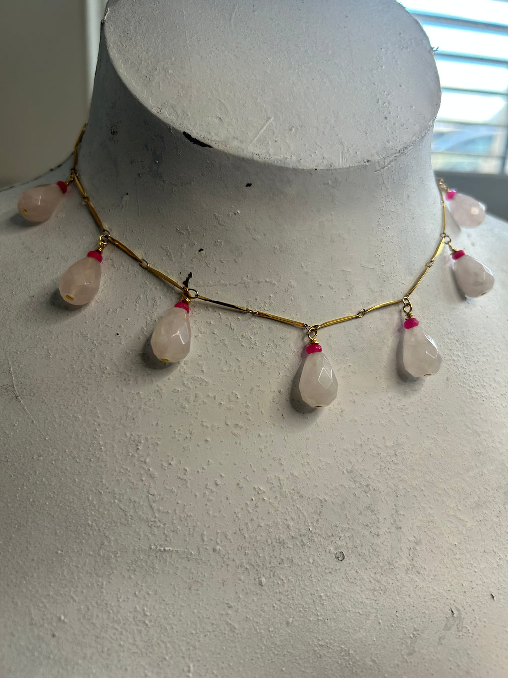 Rose Quartz Faceted Teardrop & Kyanite Necklace