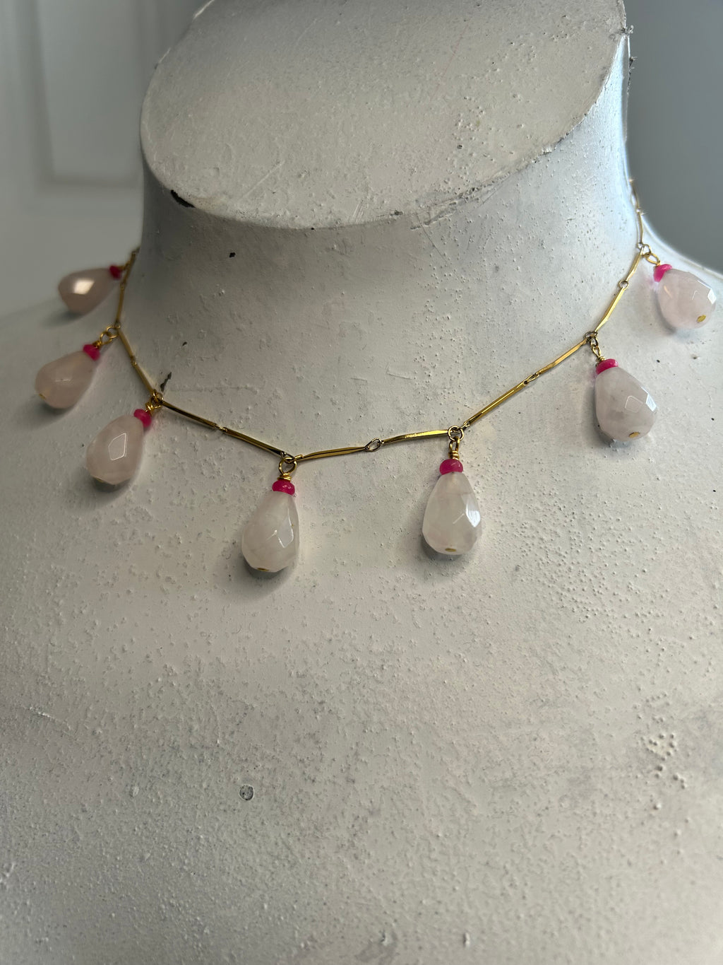 Rose Quartz Faceted Teardrop & Kyanite Necklace
