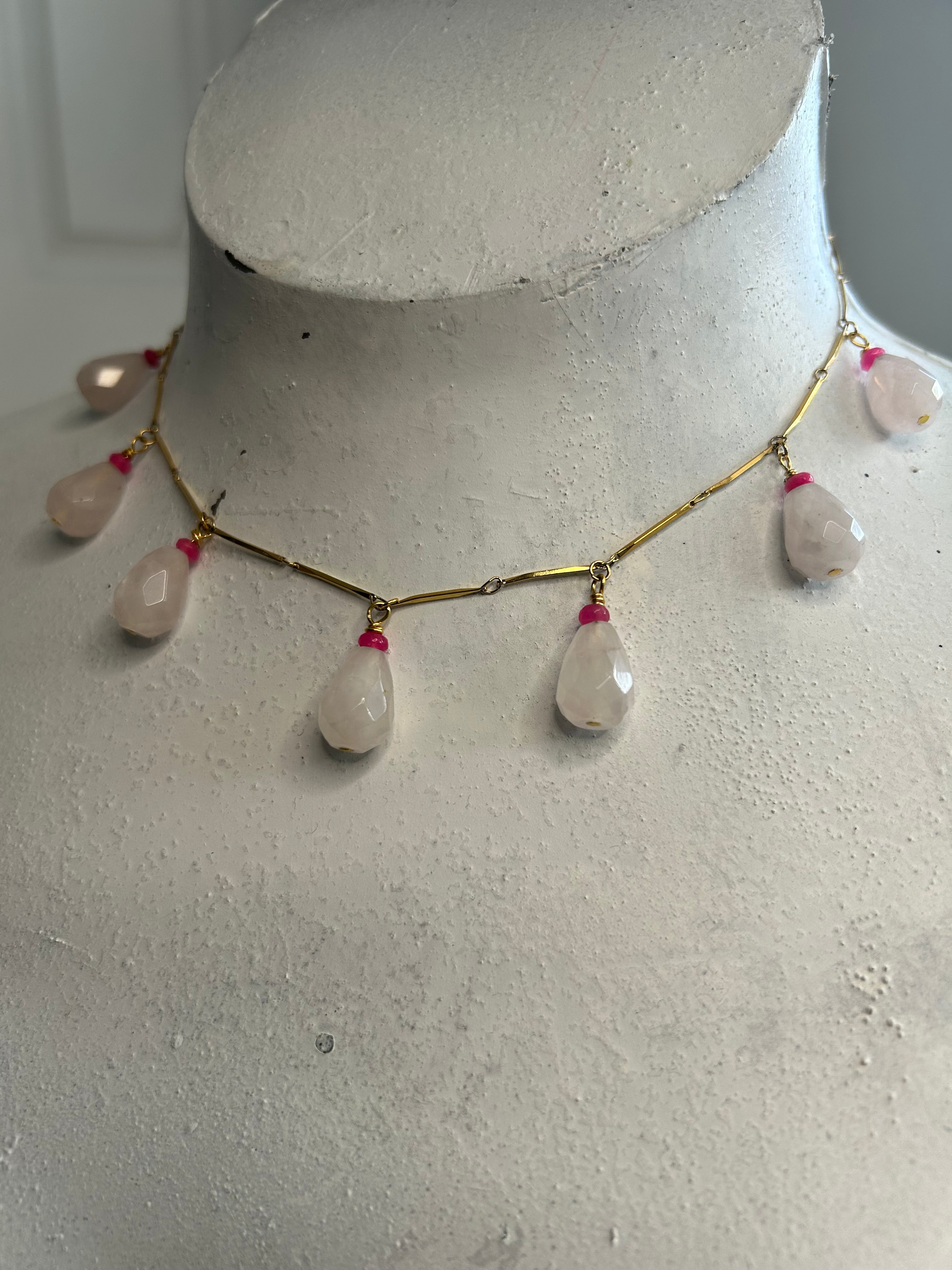 Rose Quartz Faceted Teardrop & Kyanite Necklace