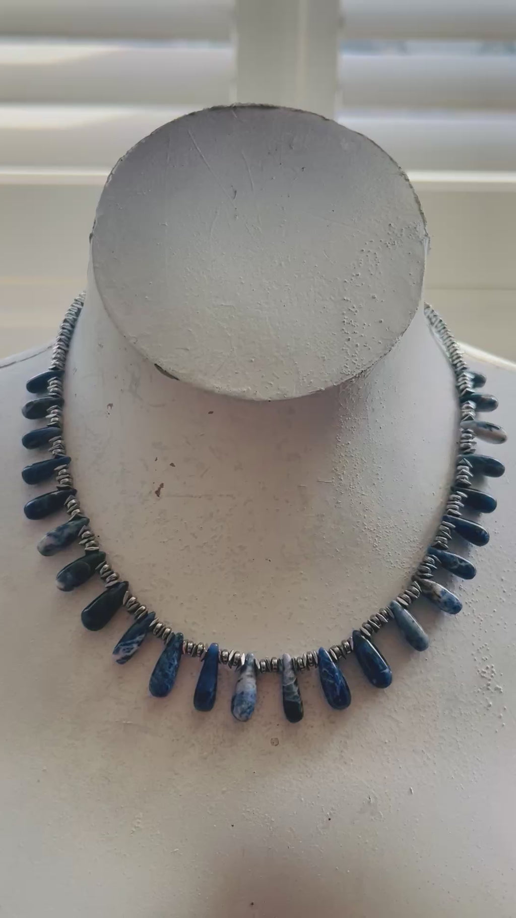 Sodalite & Hematite Fan Necklace
