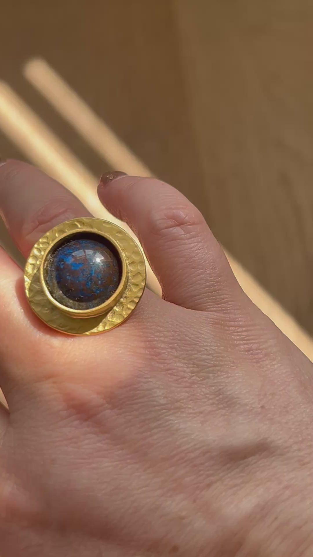 Chrysocolla Satellite Ring on Gold Plated Brass